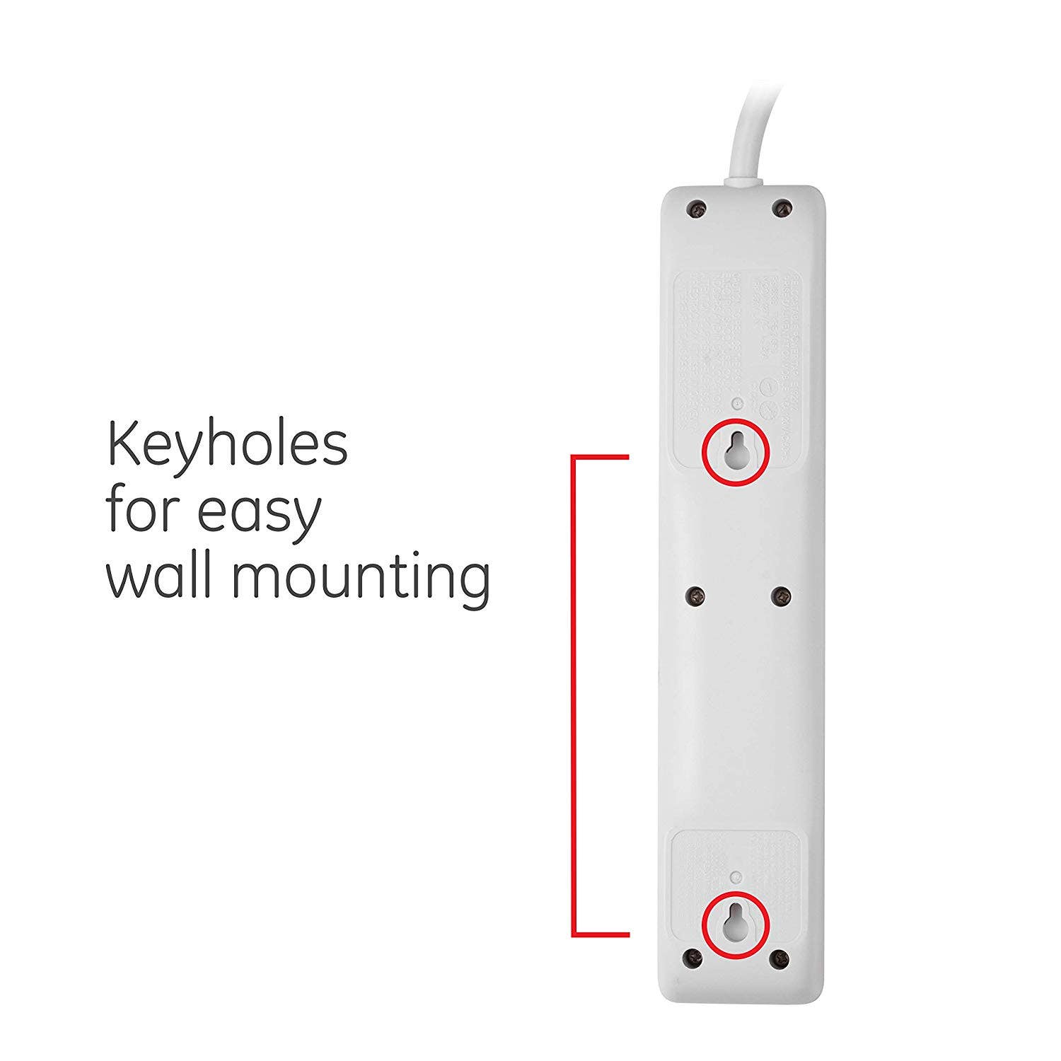 GE 6-Outlet 2ft. Surge Protector with Twist-to-Close Safety Covers, White