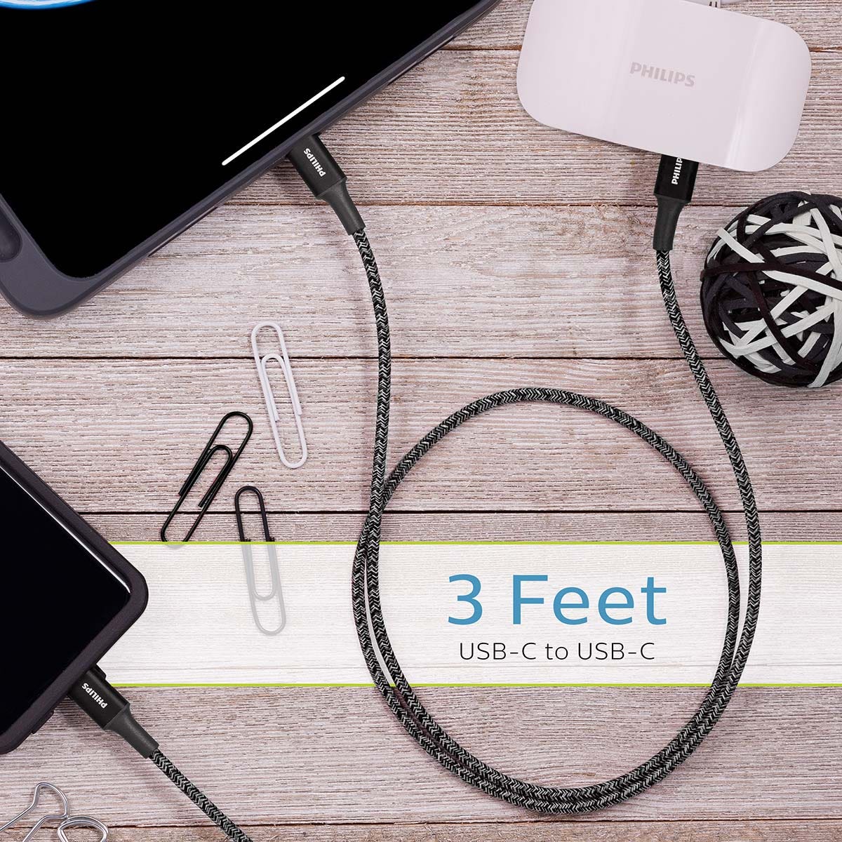 Philips 3ft. USB-C to USB-C Braided Charging Cable, Black