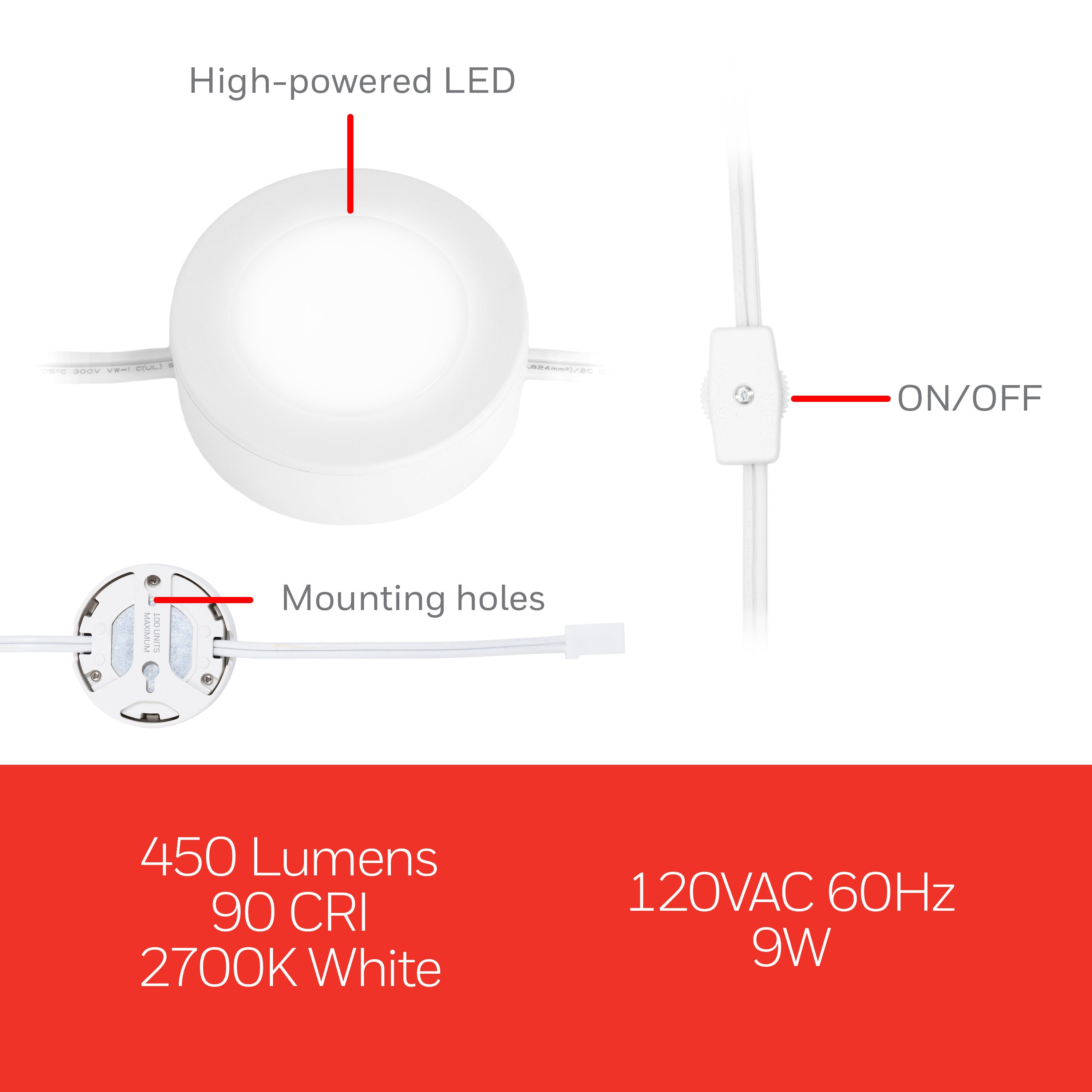 UltraPro Linkable Recessed Puck Lights, 3 pk