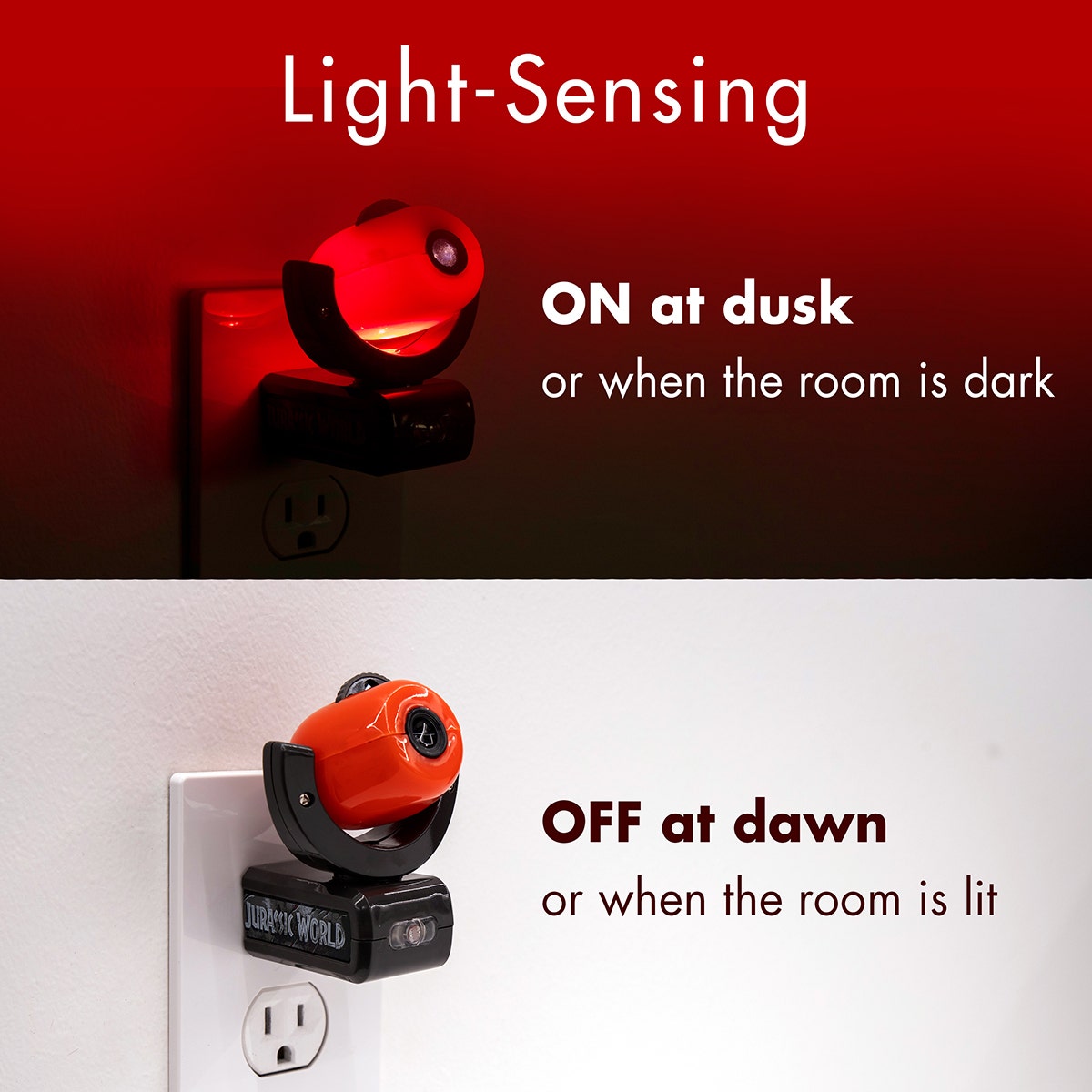 Projectables Jurassic World Light Sensing 6-Image LED Night Light, Black