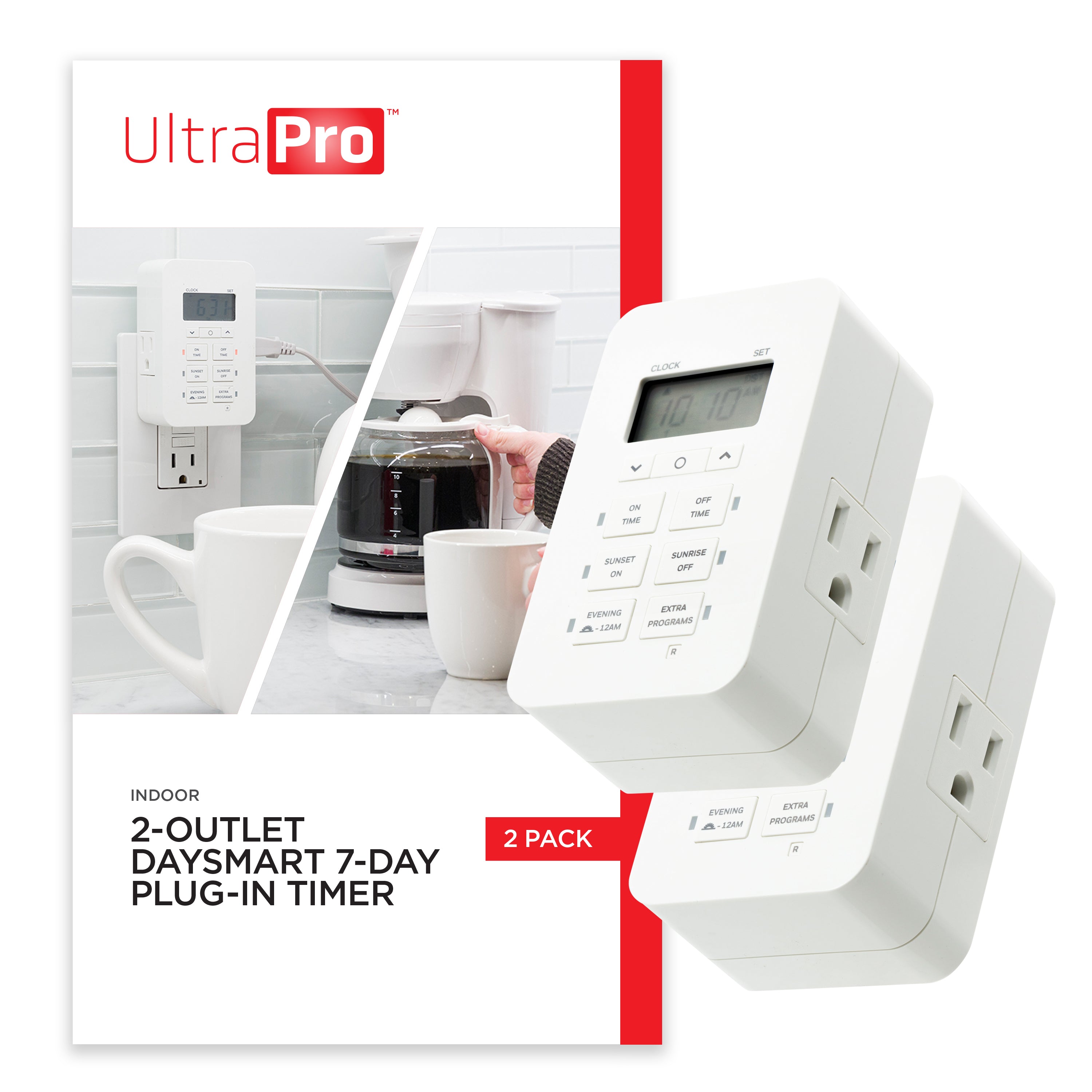 UltraPro Daysmart Indoor 7-Day Plug-in Timer, 2 Pack, White