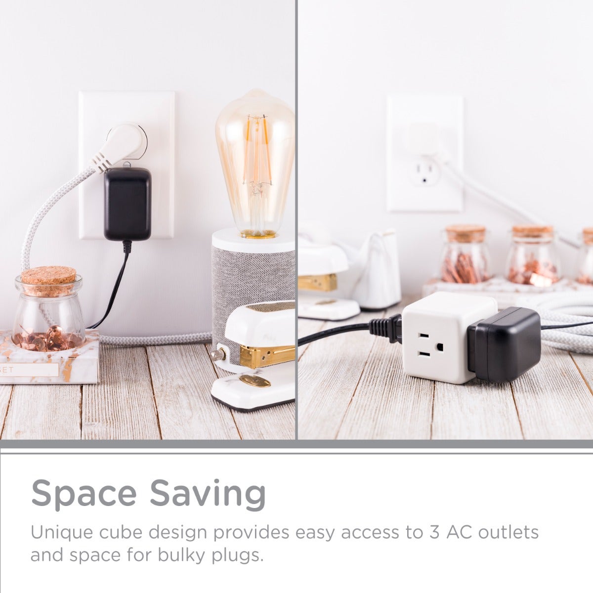Cordinate 3-Outlet 5ft. Braided Extension Cord Cube, White