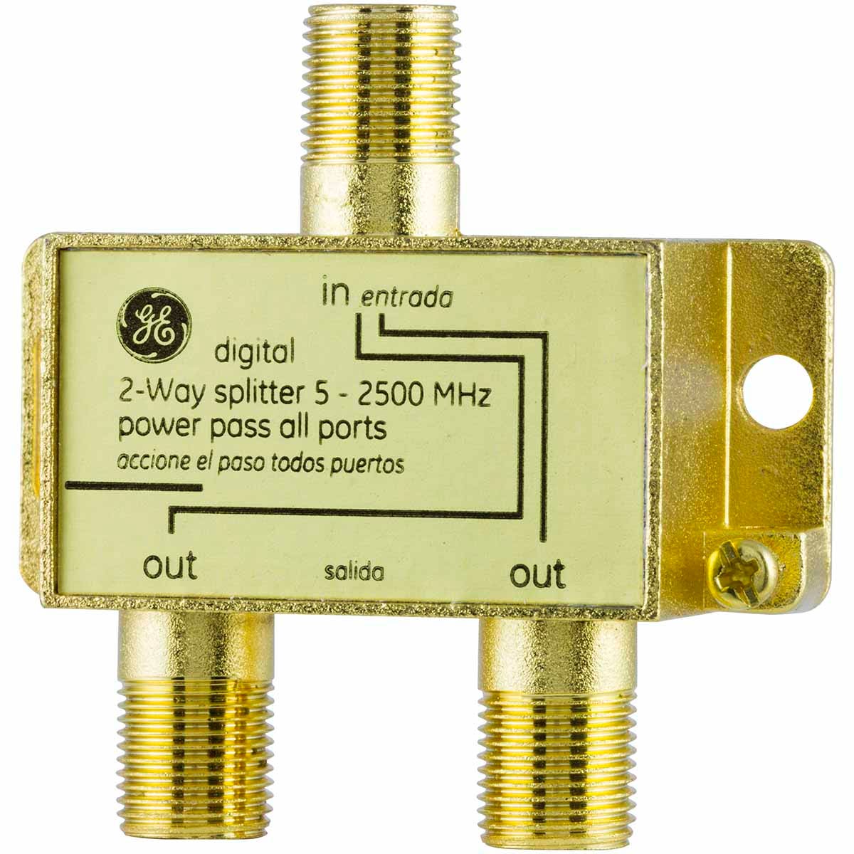 GE Pro Digital 2-Way Coaxial Splitter, Gold