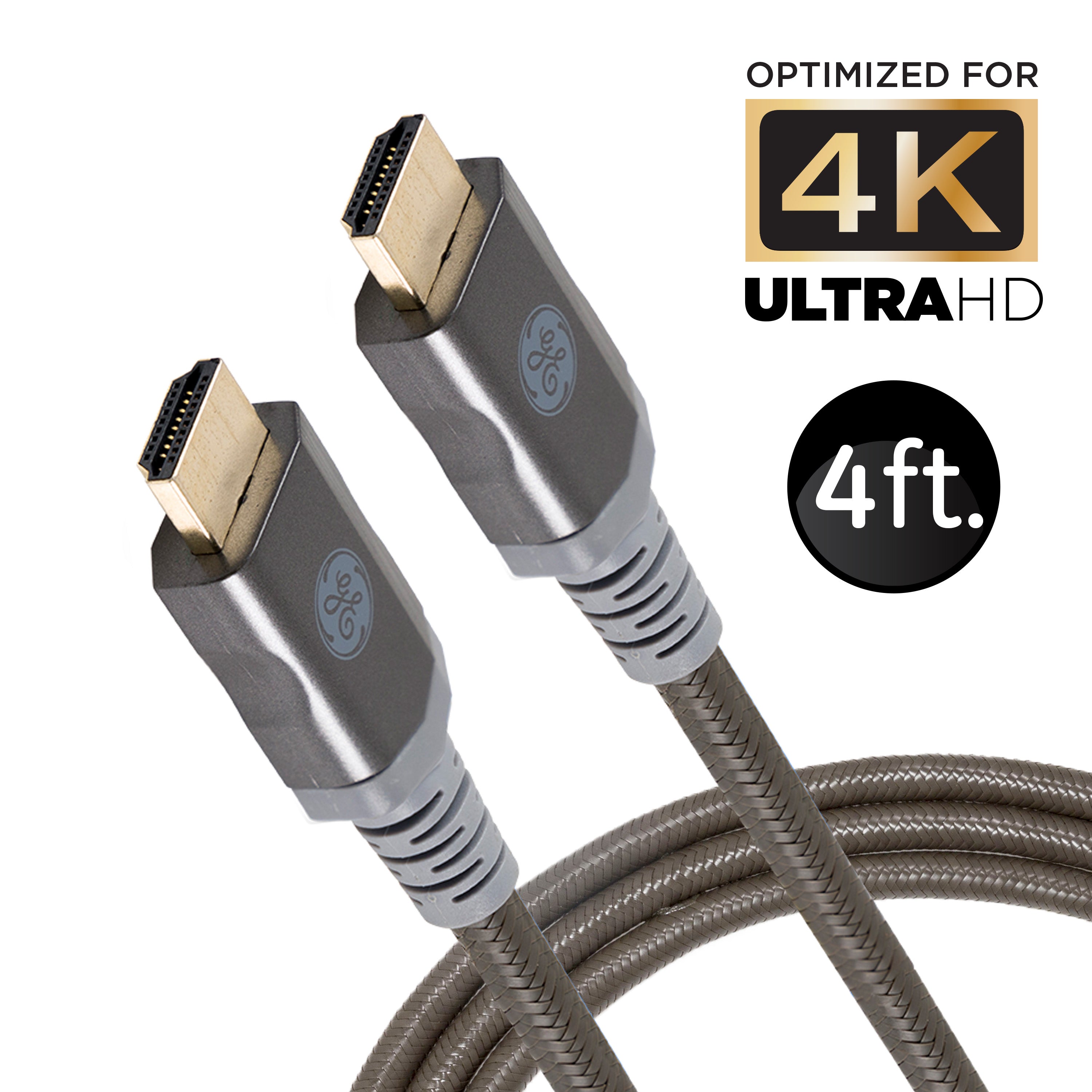 GE-branded UltraPro Premium Certified High-Speed HDMI Cable with Ethernet, 4ft.