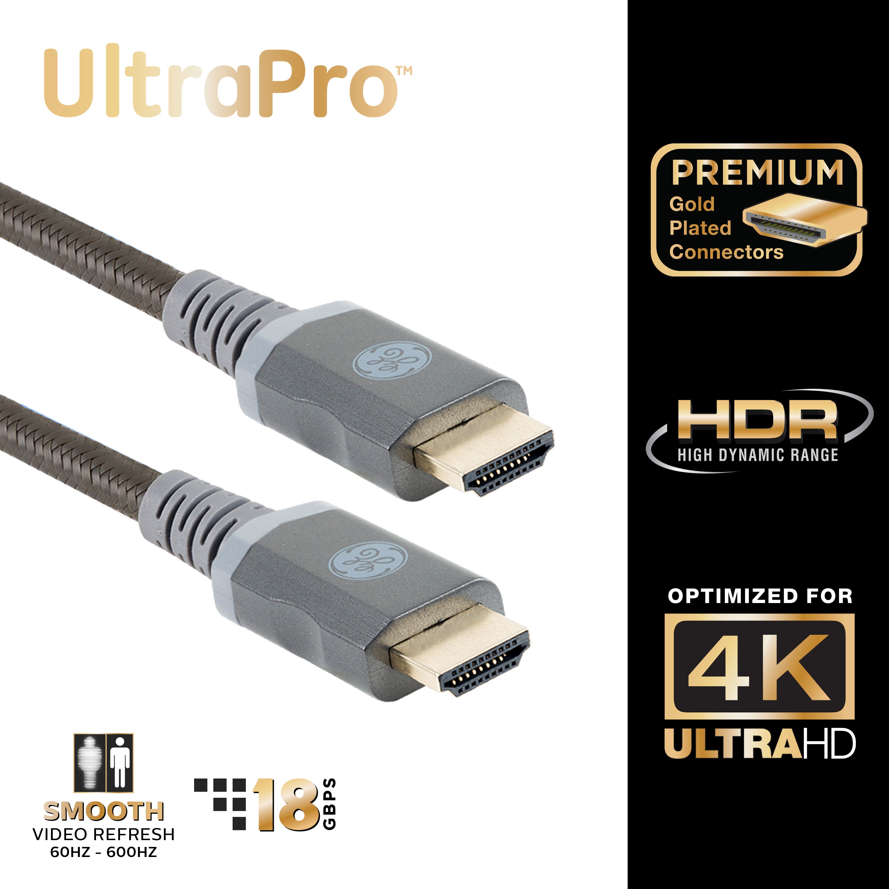 GE-branded UltraPro Premium Certified High-Speed HDMI Cable with Ethernet, 4ft.