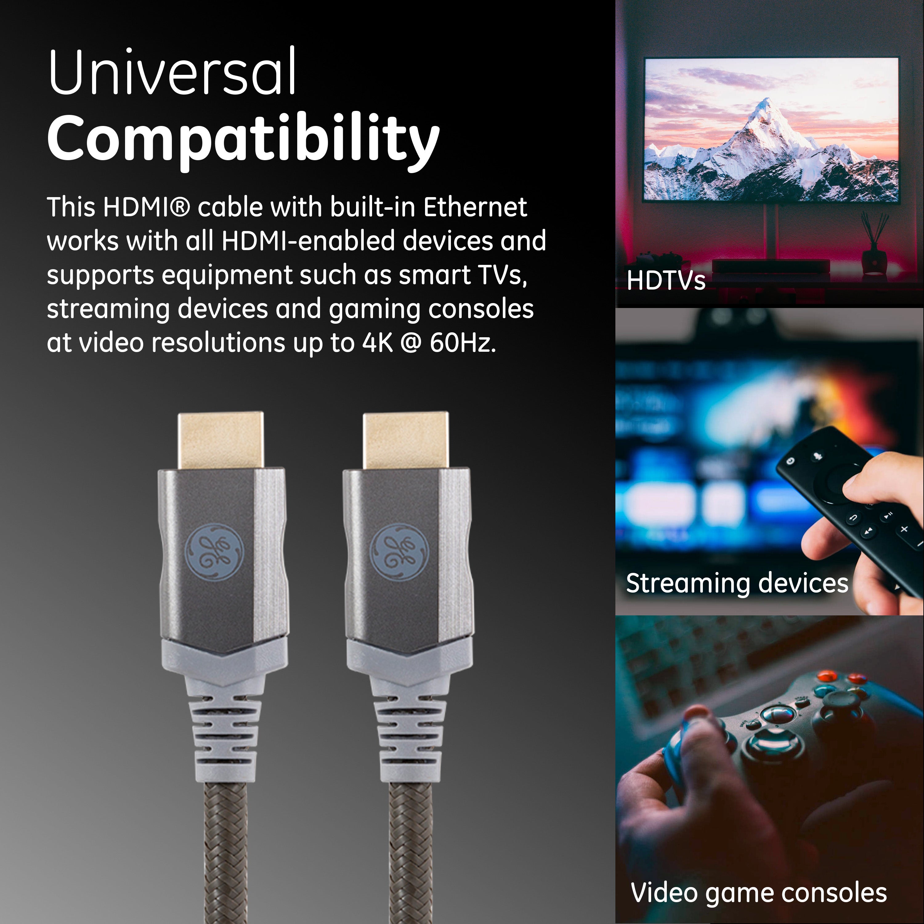 GE-branded UltraPro Premium Certified High-Speed HDMI Cable with Ethernet, 4ft.