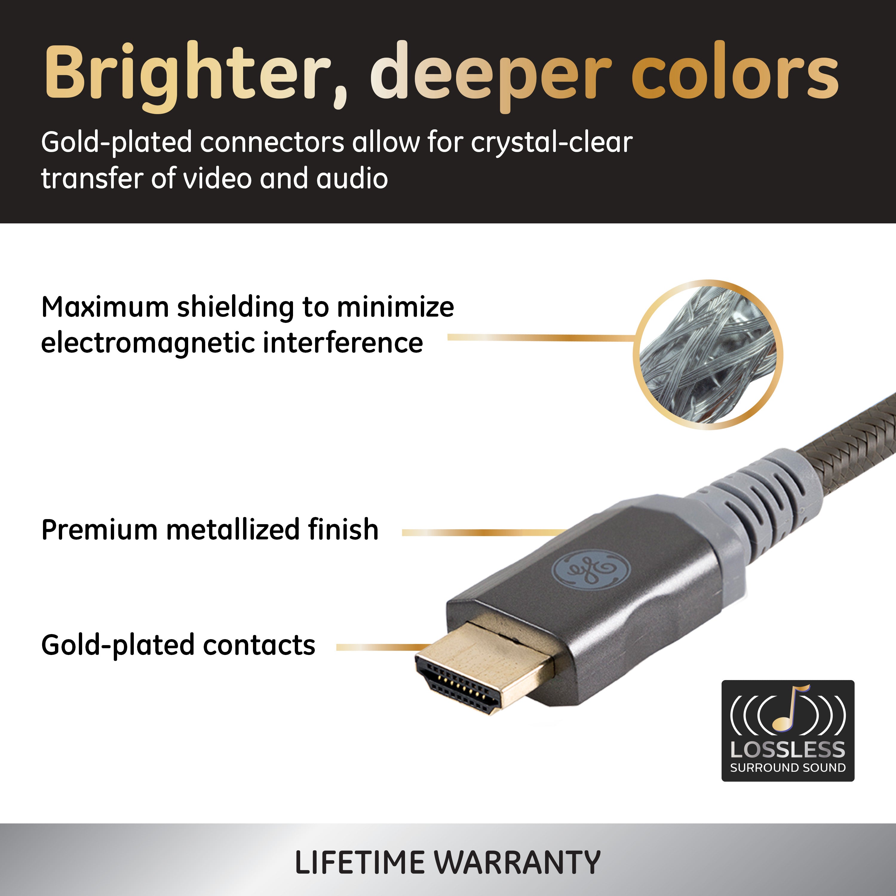 GE-branded UltraPro Premium Certified High-Speed HDMI Cable with Ethernet, 4ft.