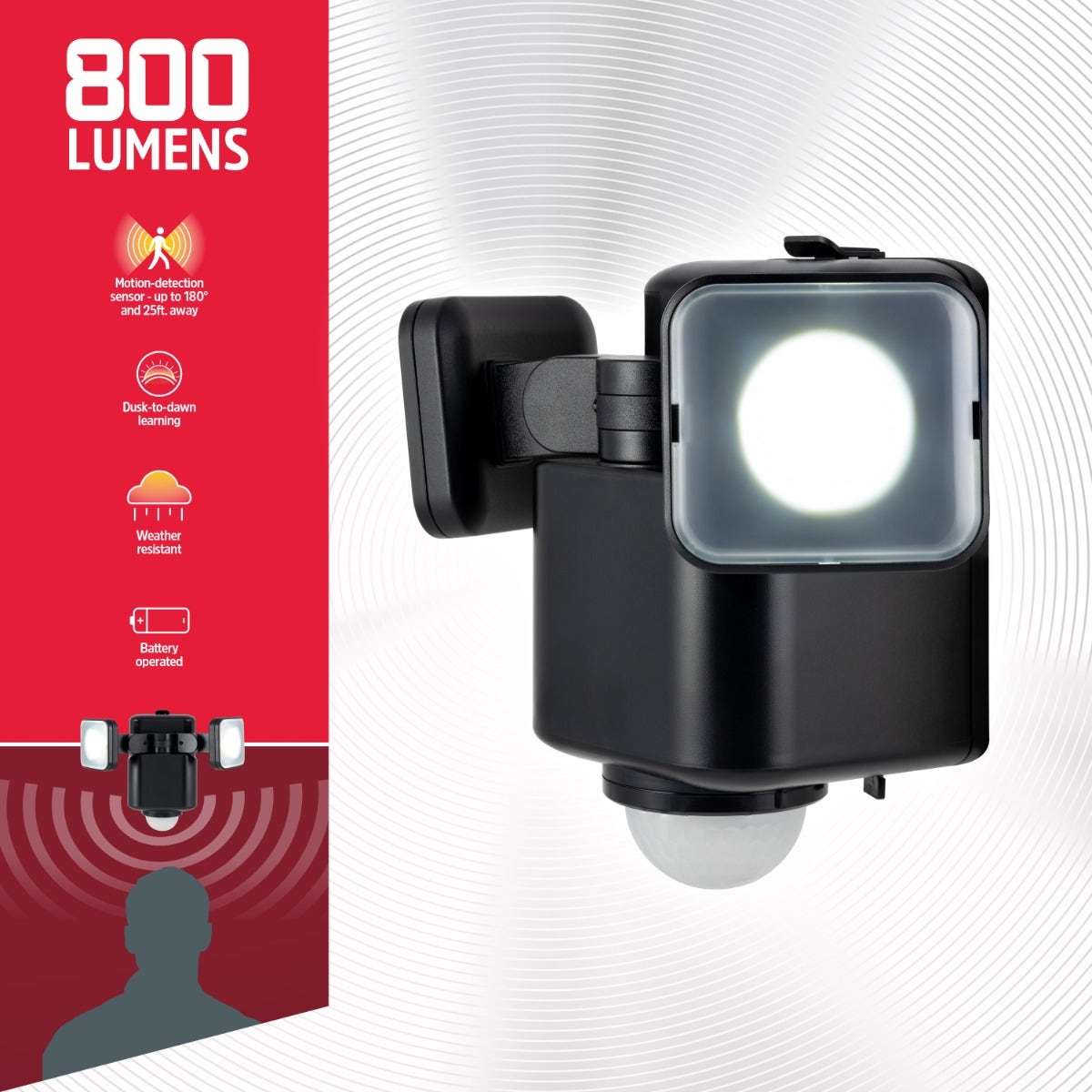 Energizer Outdoor 2-Head Motion-Sensing LED Security Light, Black