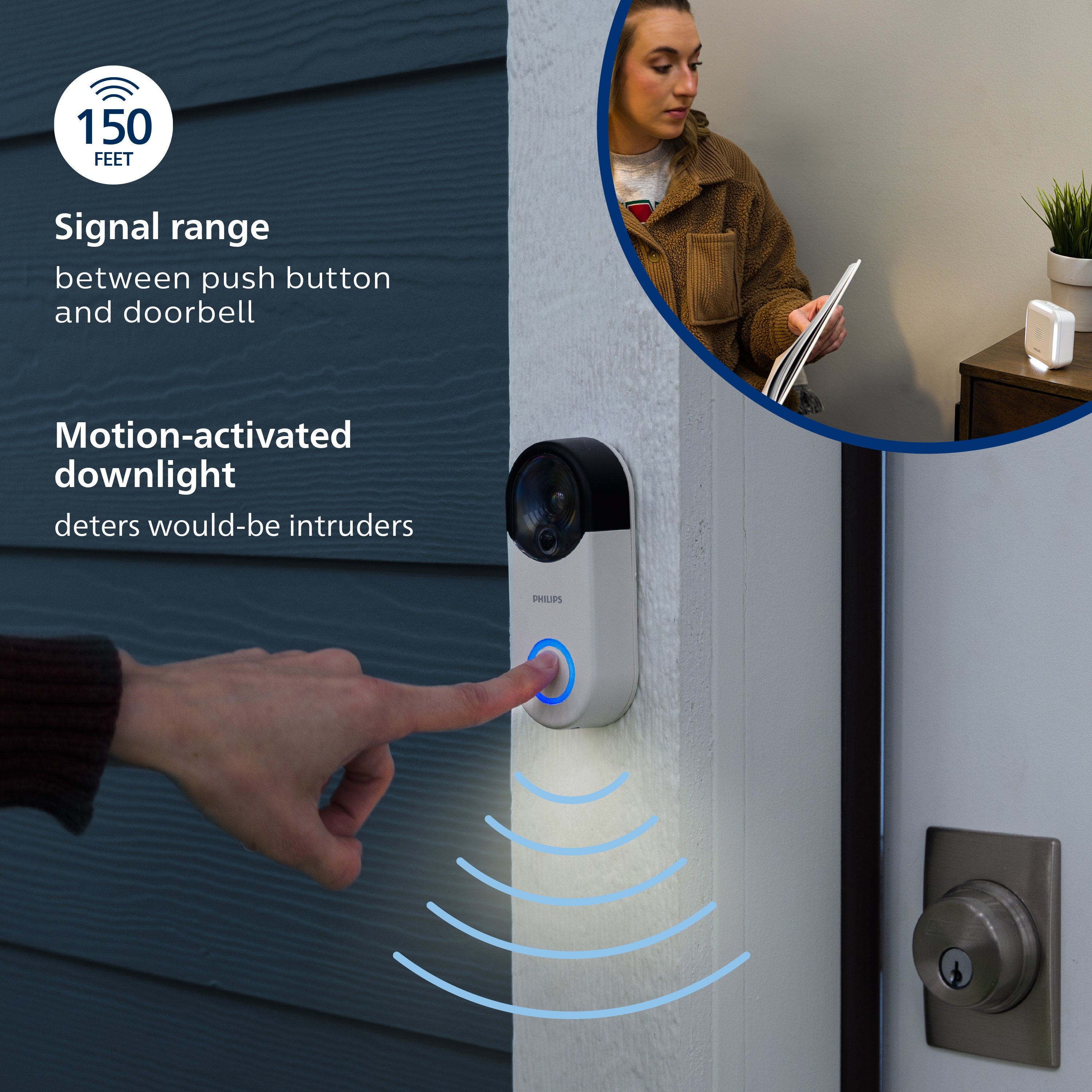 Philips Battery Operated 32-Chime Decoy Security Camera Doorbell, White