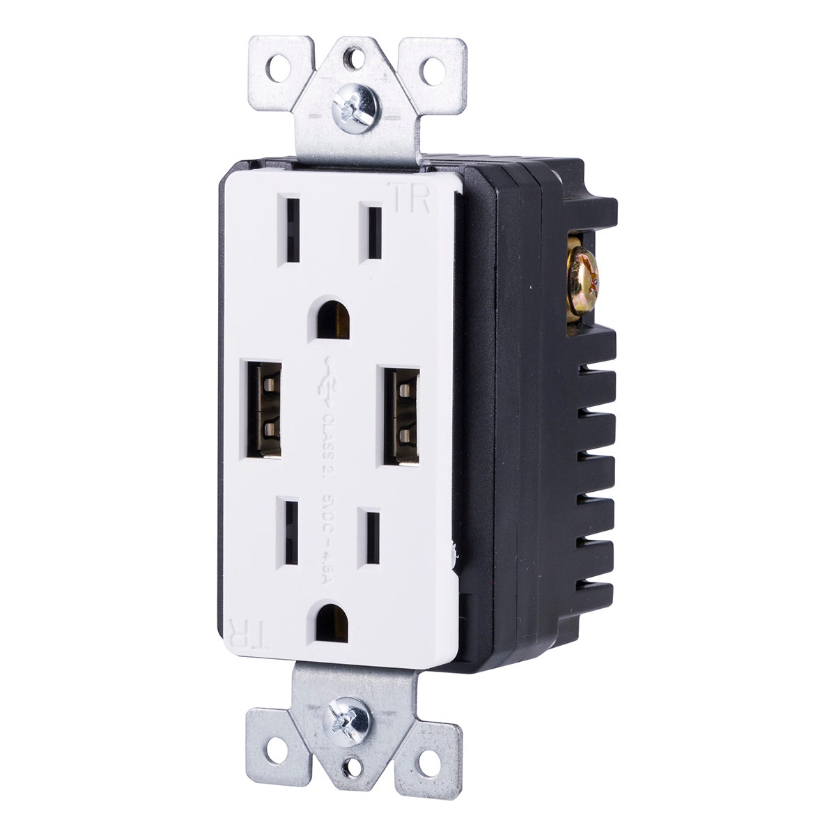 GE UltraPro 2-Outlet 2-USB Tamper Resistant Receptacle, White