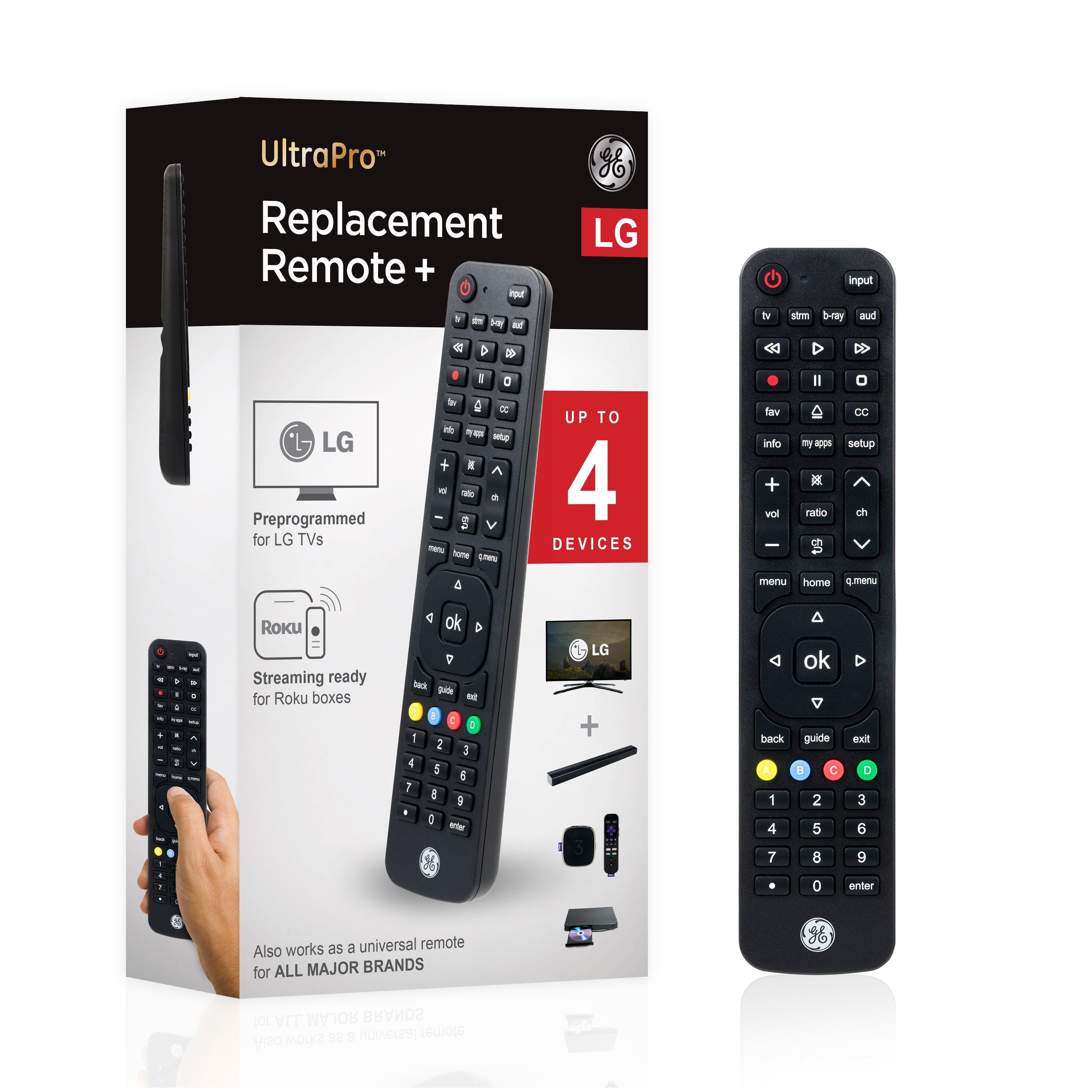 GE 4-Device Universal LG Replacement Remote, Black – Jasco
