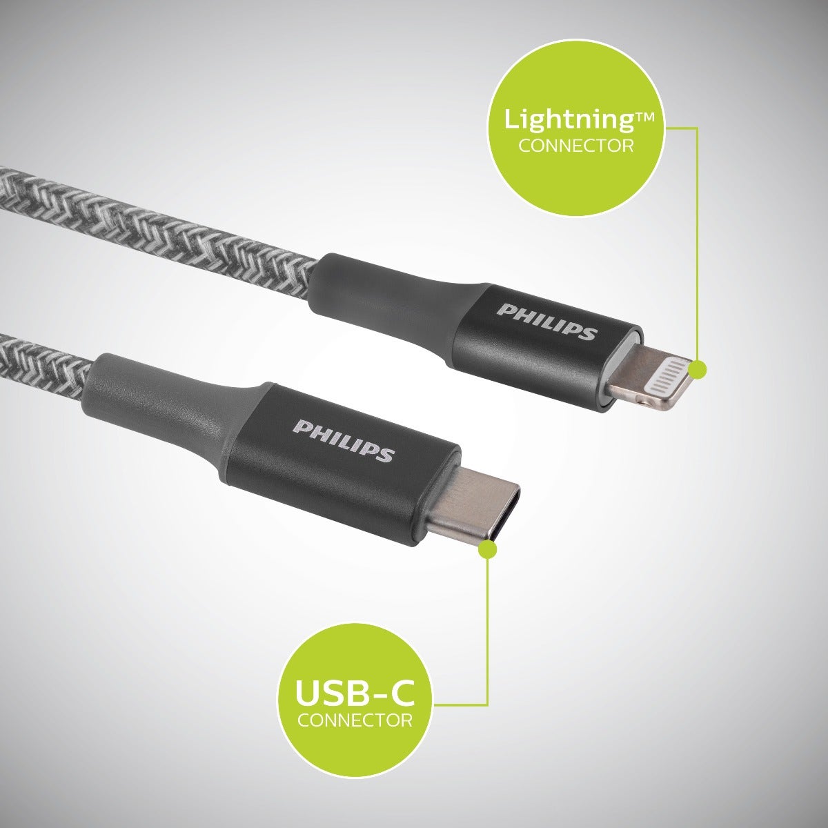 Philips 3ft. USB-C to Lightning Charging Cable with Braided Cord, Gray