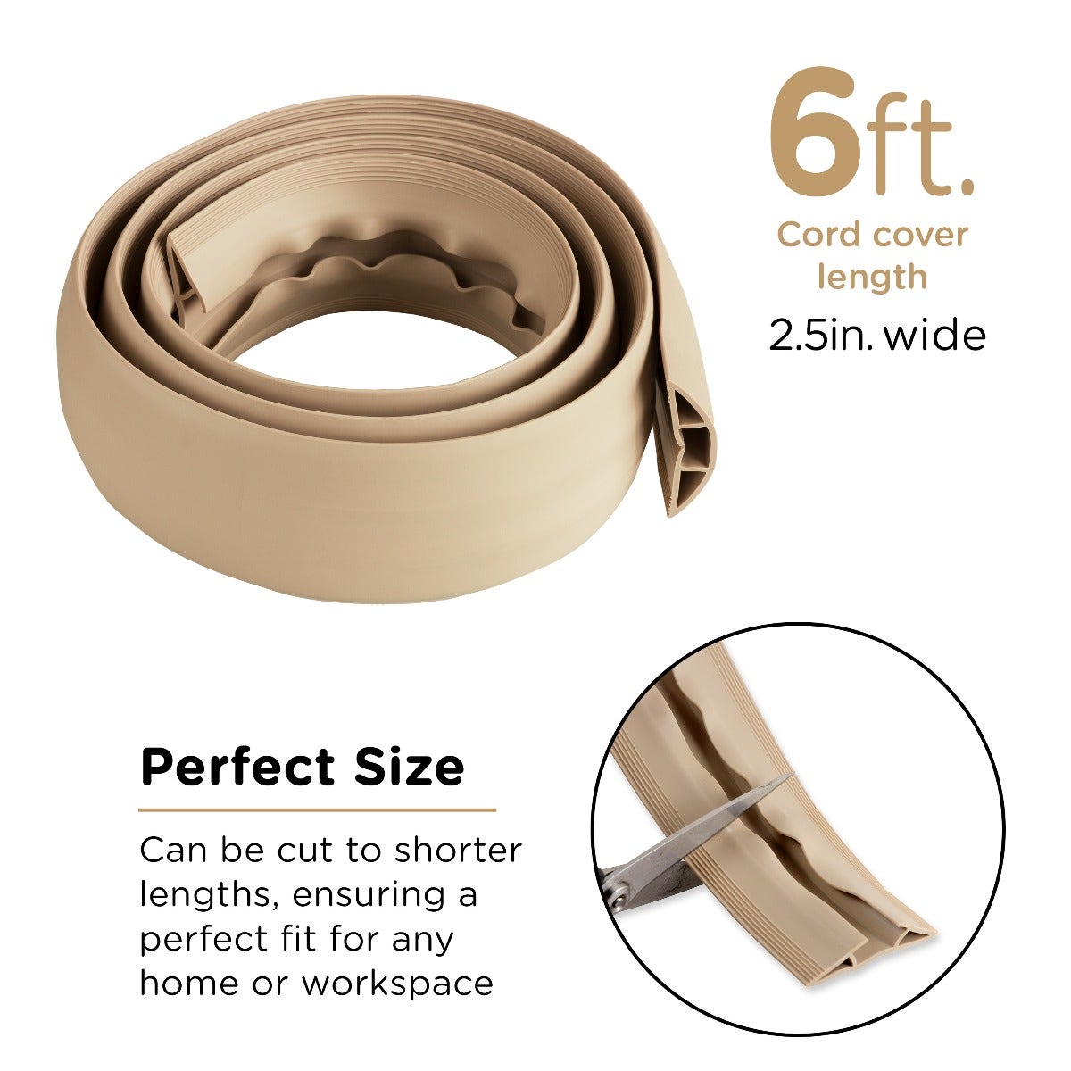 Cordinate 6ft. Cable Management Cord Cover, Tan