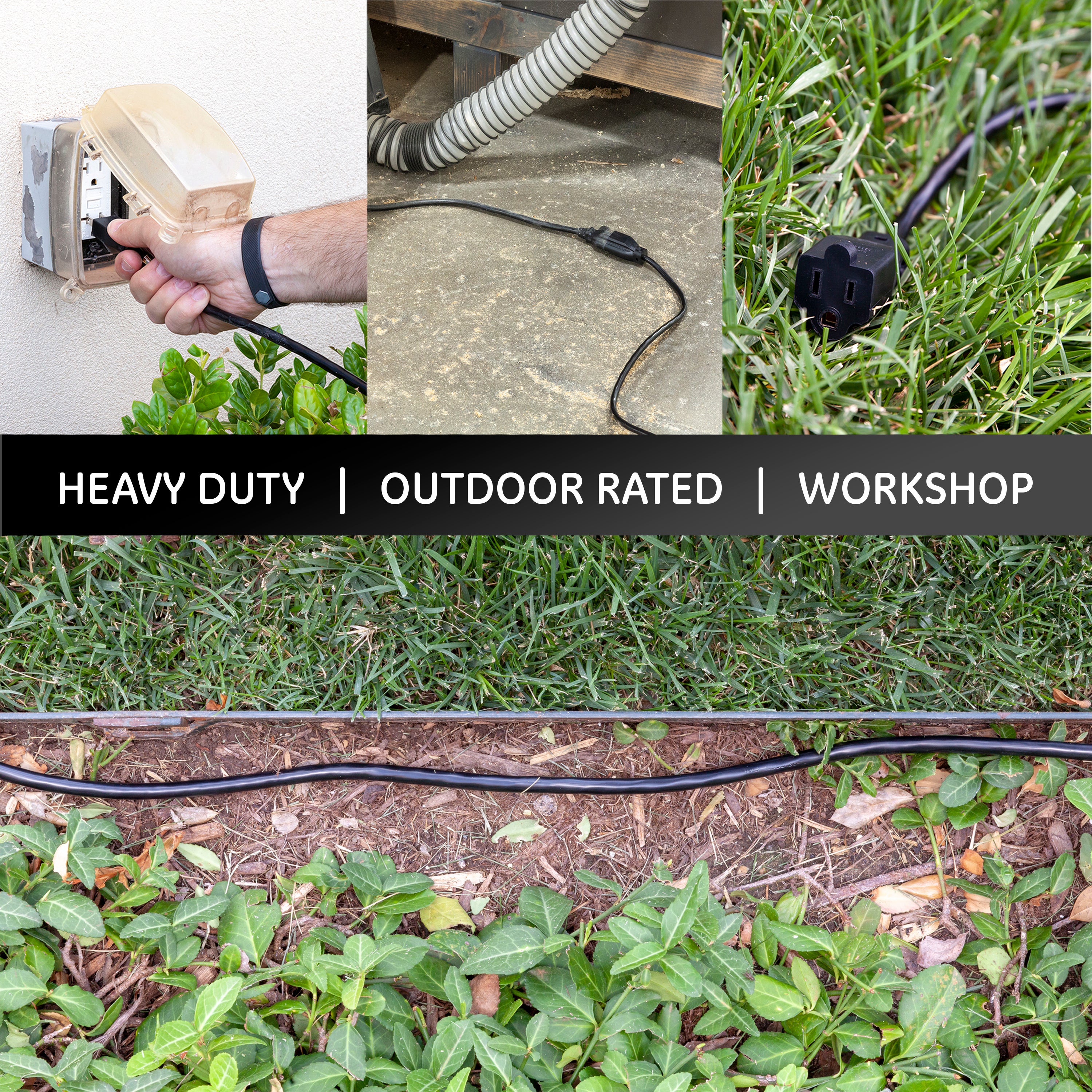 GE Grounded Extension Cord, 15ft., Outdoor, Black, 16-Gauge