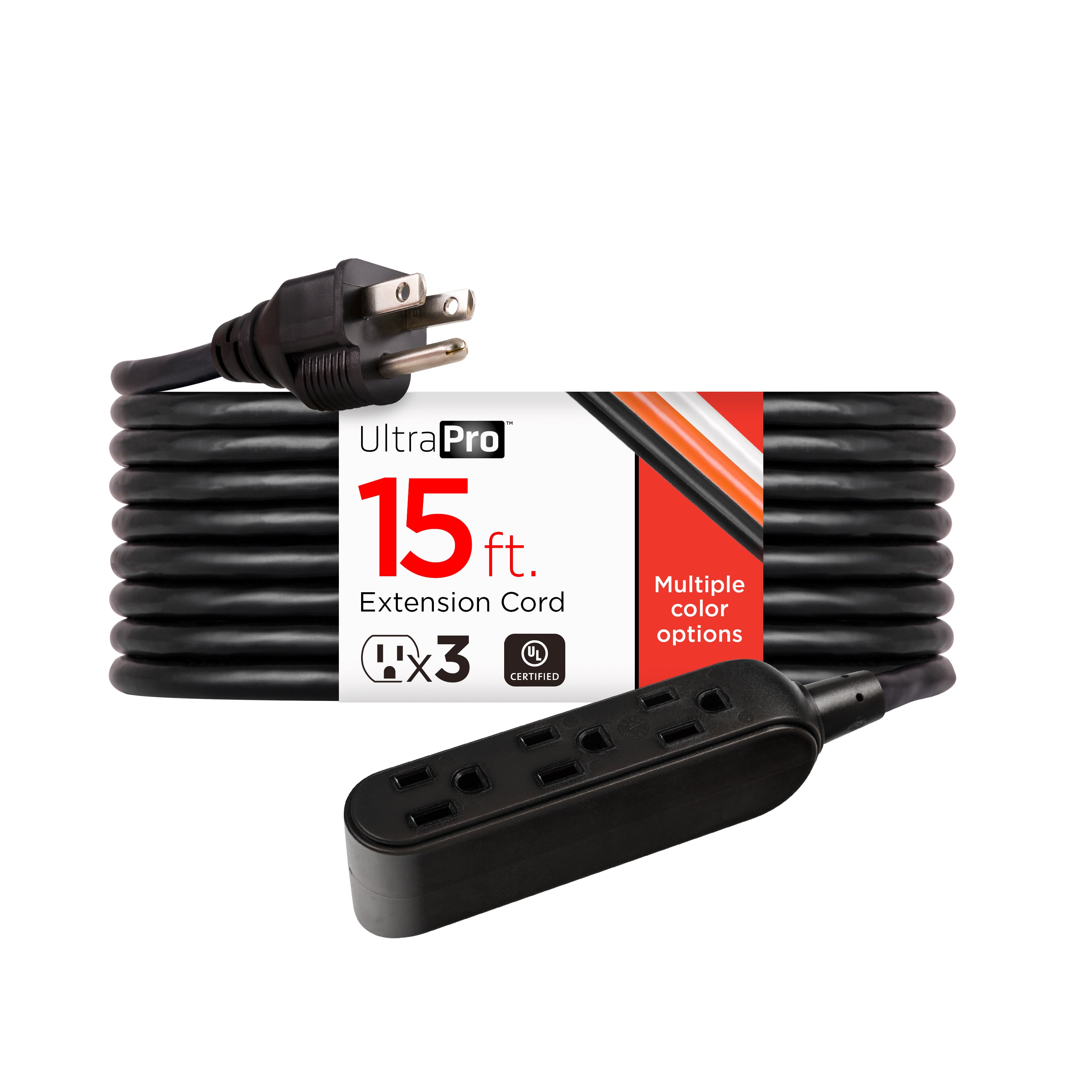 UltraPro 15ft. Outdoor Extension Cord, 3 Grounded Outlet, Black