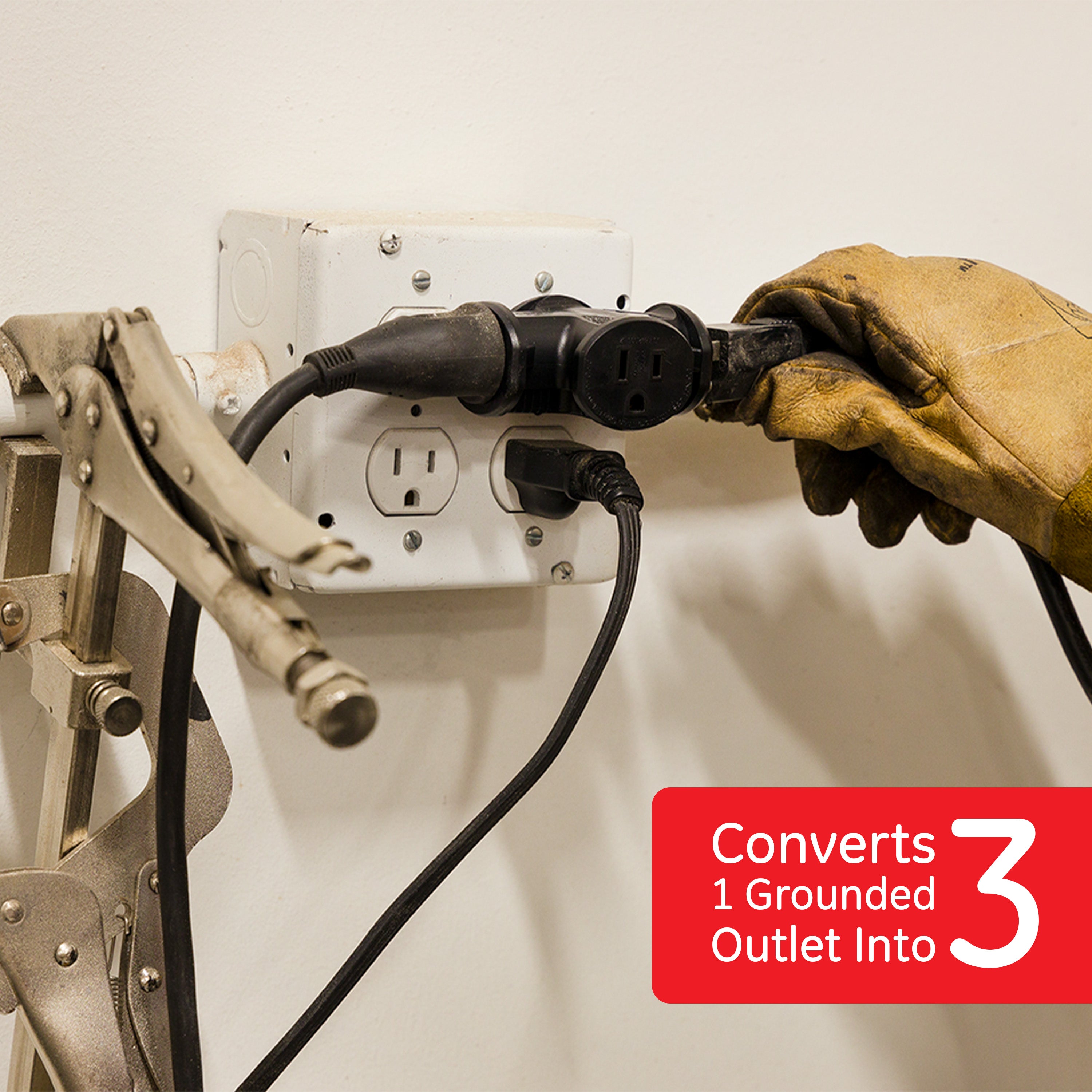 GE 3-Outlet Heavy-Duty 3-Outlet Tap Adapter, Black