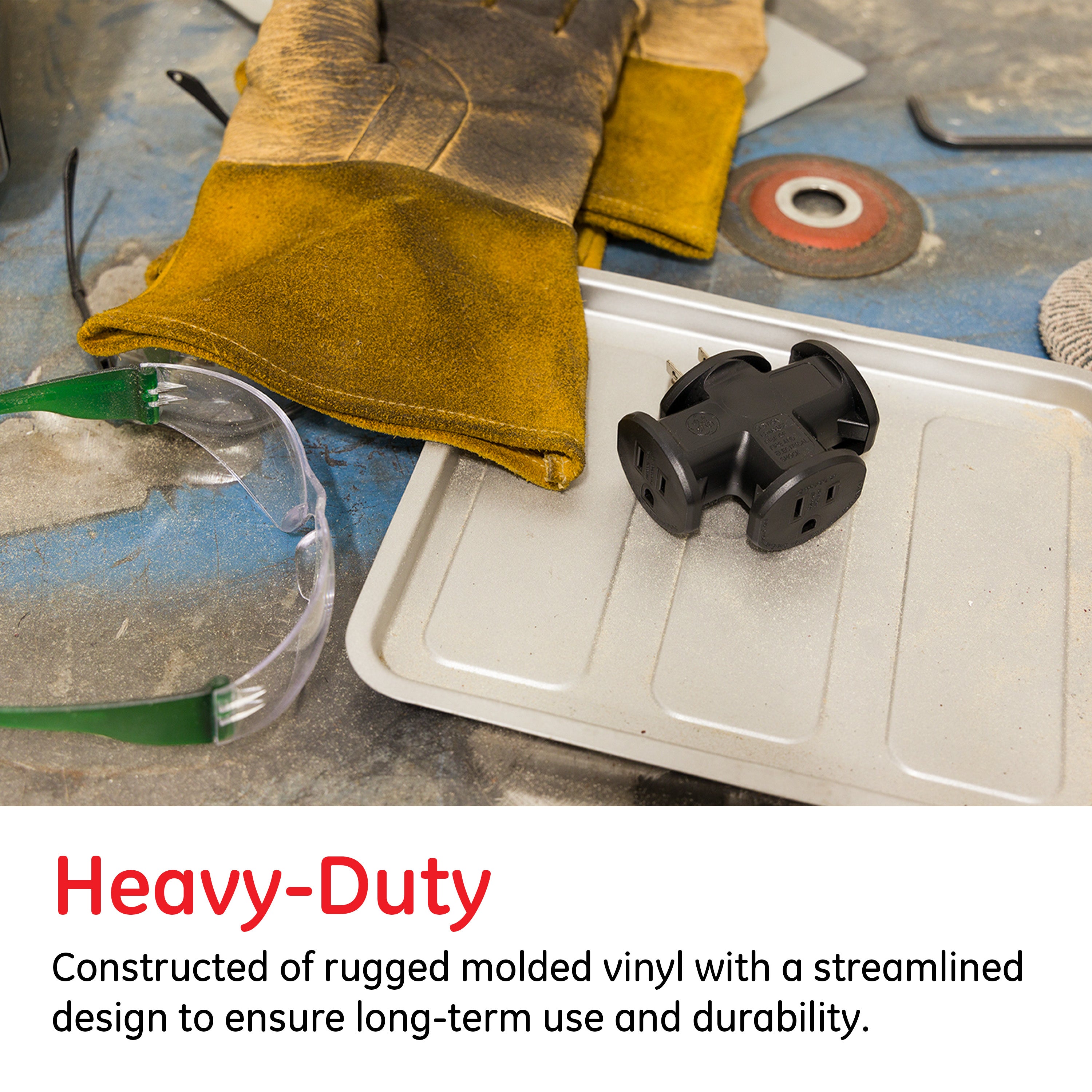 GE 3-Outlet Heavy-Duty 3-Outlet Tap Adapter, Black