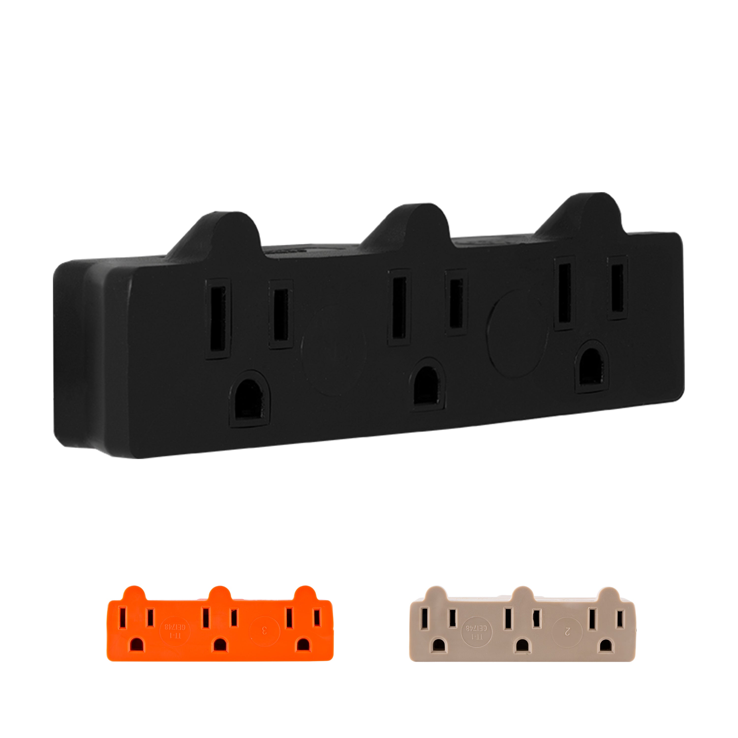 GE 3-Outlet Grounded Tap Adapter, Black