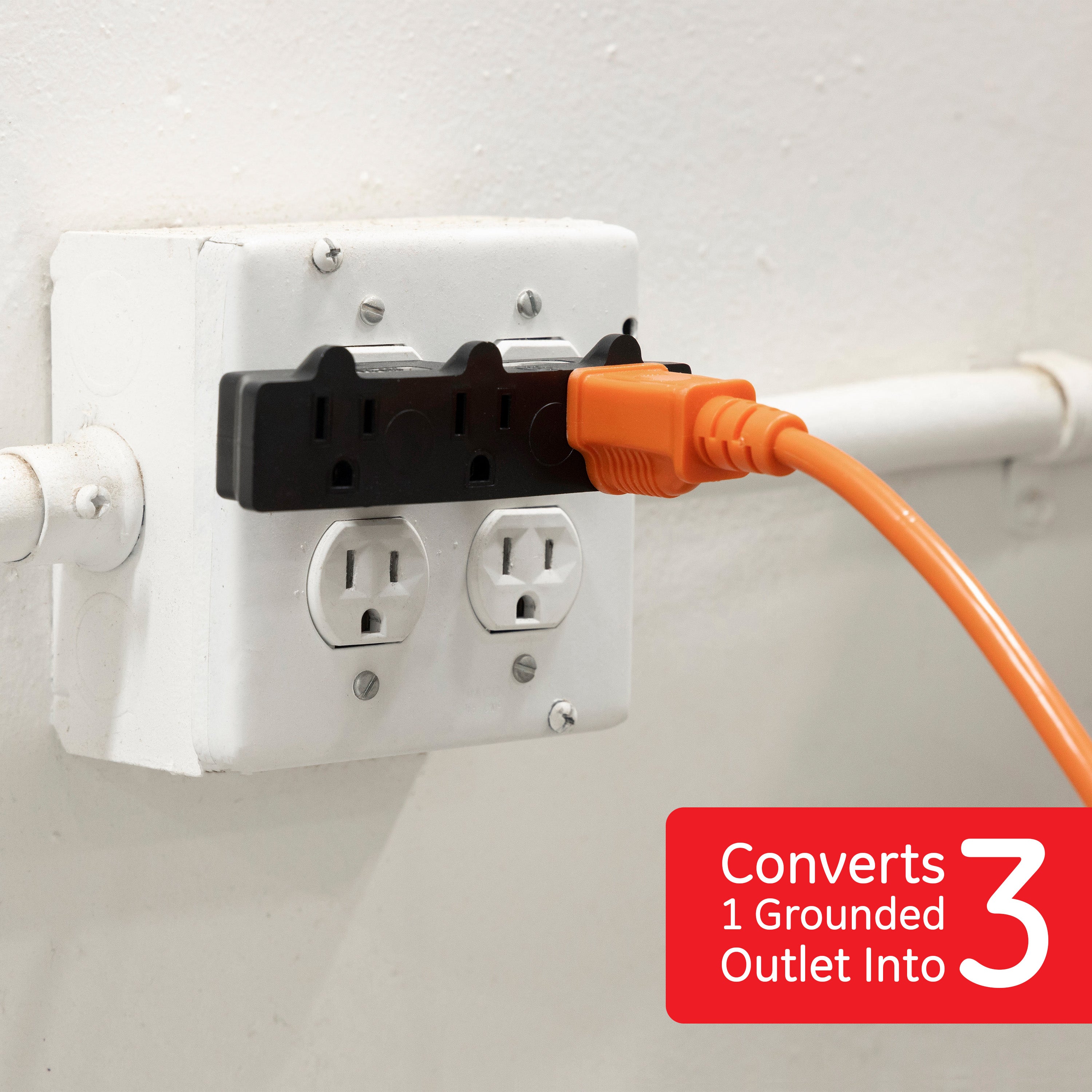 GE 3-Outlet Grounded Tap Adapter, Black