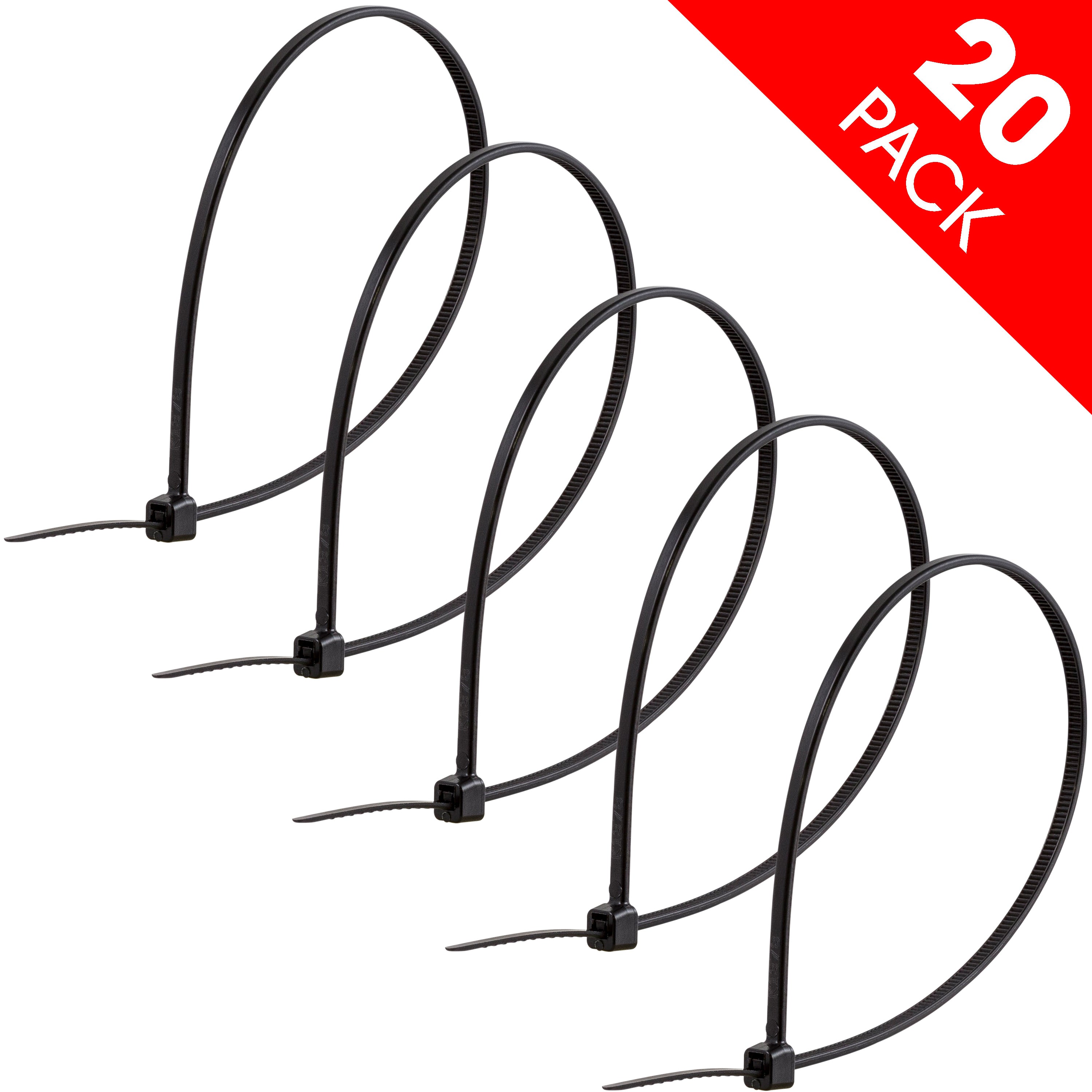 Power Gear Plastic Cable Ties, Black, 8in, 20pk