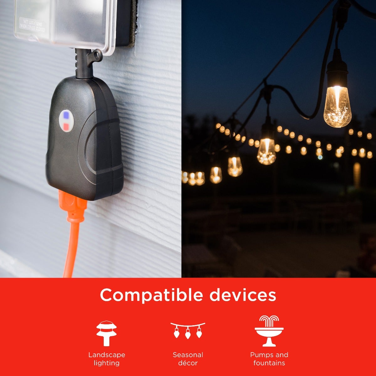 UltraPro Outdoor Plug-In 2-Outlet WiFi Smart Switch, Black