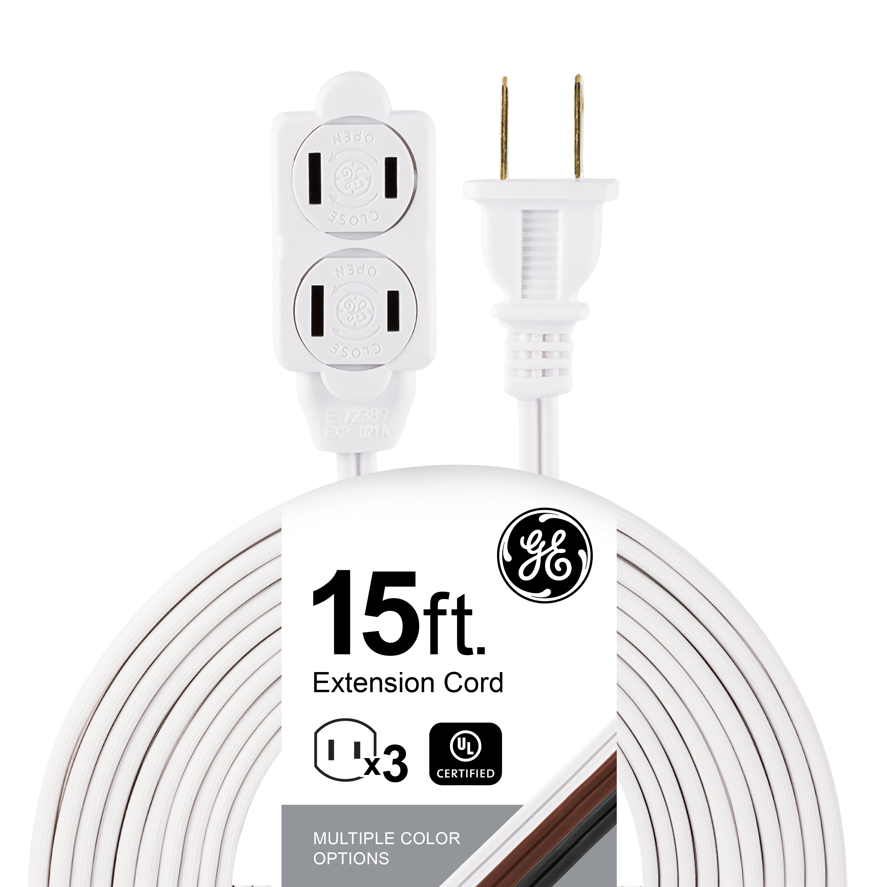 GE 15ft. 3-Outlet Polarized Extension Cord, White