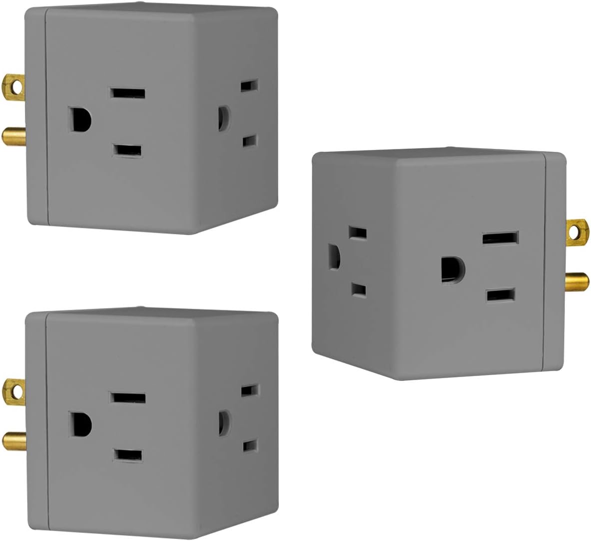 GE Grounded 3-Outlet Tap, Easy Access, Gray, 3pk