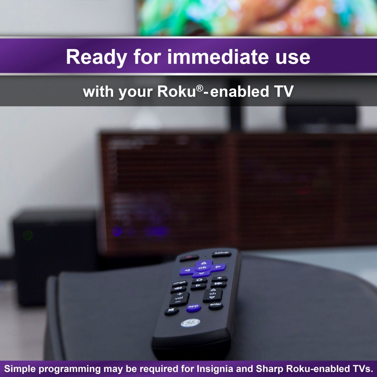 GE Roku TV Replacement Remote, Black