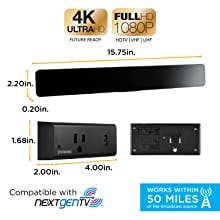 UltraPro HD Amplified Antenna with PureAmp™ Technology and 1 Outlet and 1 USB-A Wall Tap with Surge Protection, Black