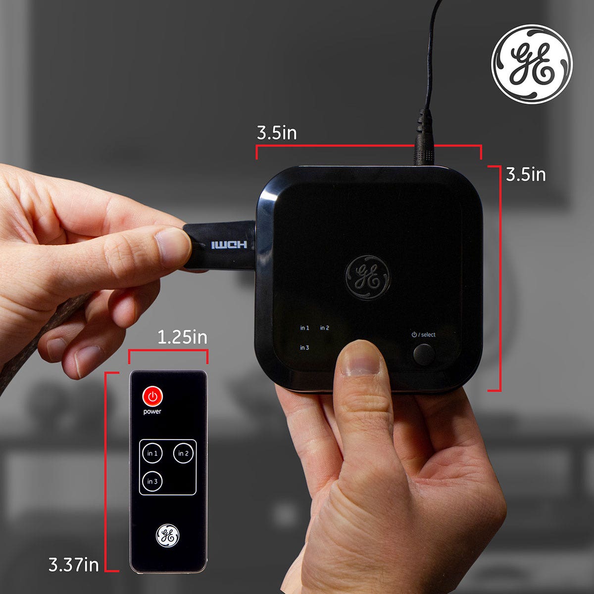 GE 3-Device HDMI Switch with Wireless Remote, Black