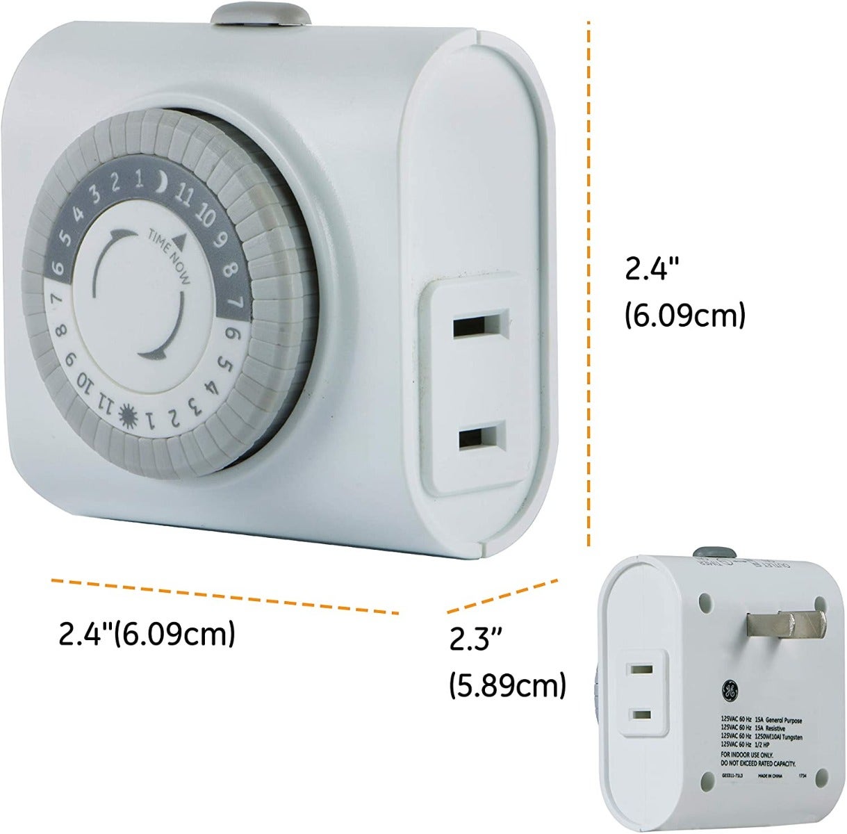 GE Indoor Plug-In 24-Hour Mechanical Timer, 2 Pack, White