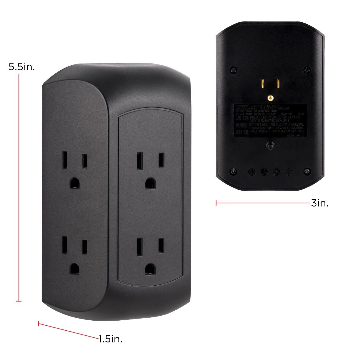 GE UltraPro 6-Outlet Wall Tap with Surge Protection, 2 Pack, Black