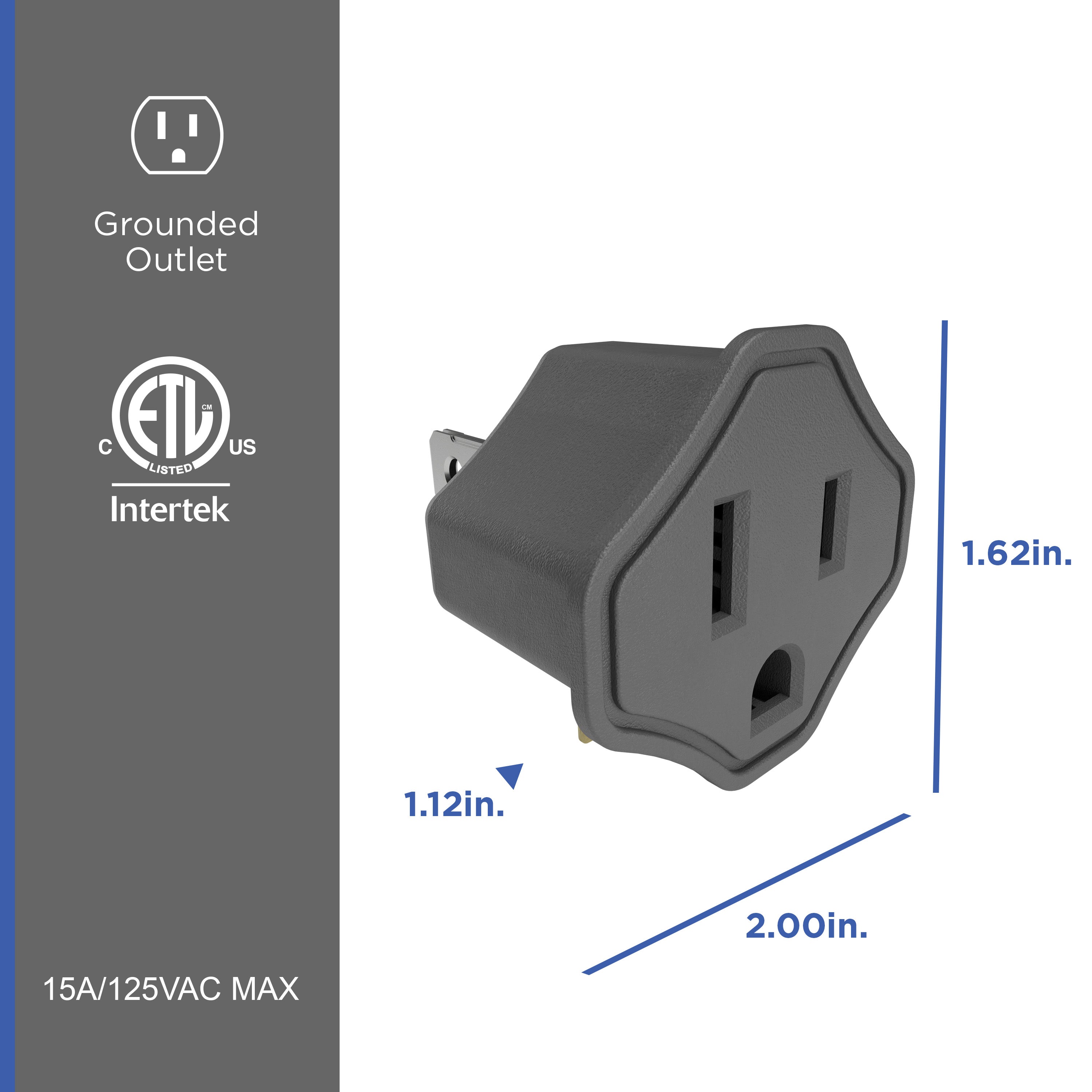 GE Polarized Grounded Adapter, 2 Pack, Gray
