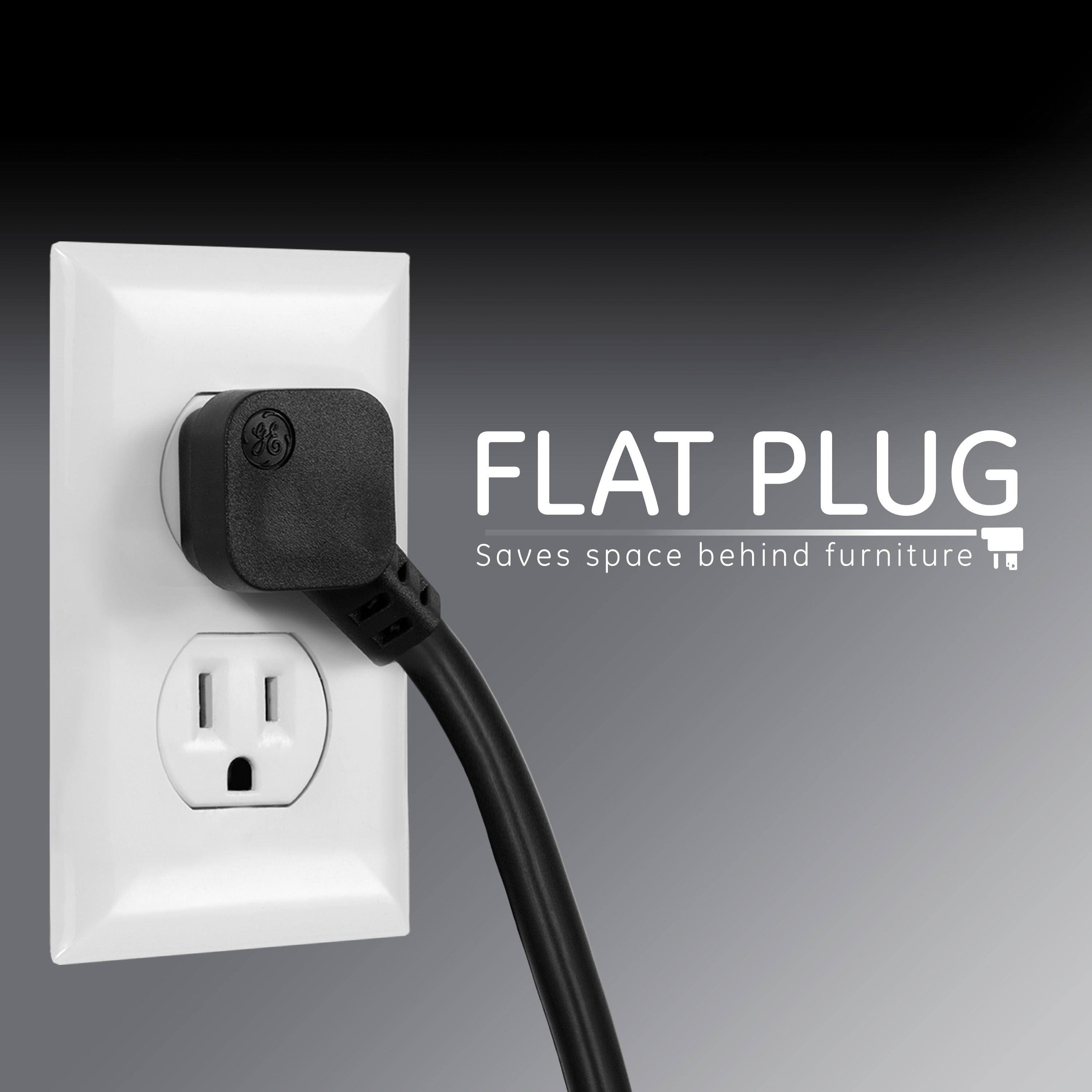 GE 6-Outlet Surge Protector Extension Cord, 450J, Black, 2ft., 2pk