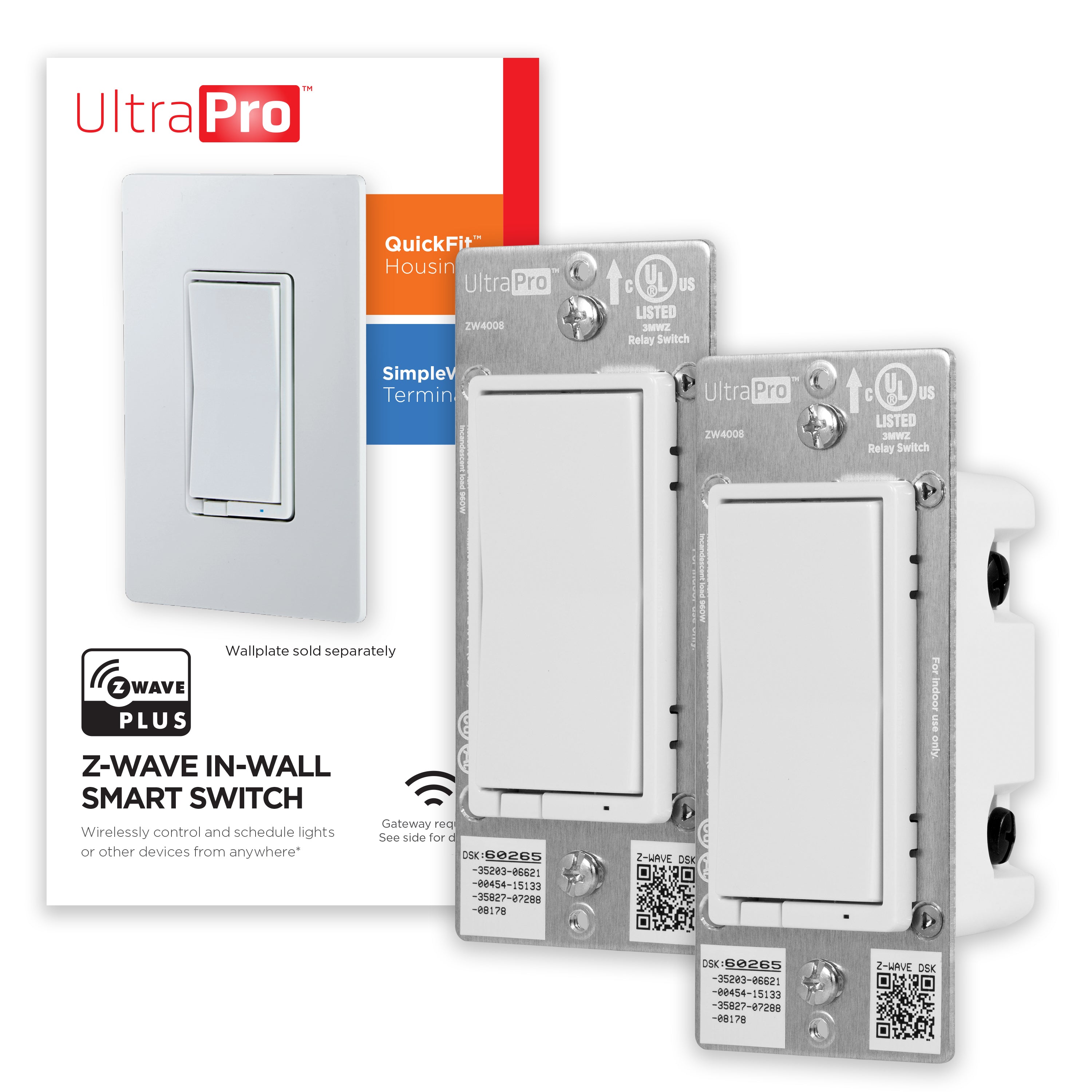 UltraPro Z-Wave In-Wall Smart Dimmer, 2 Pack, White