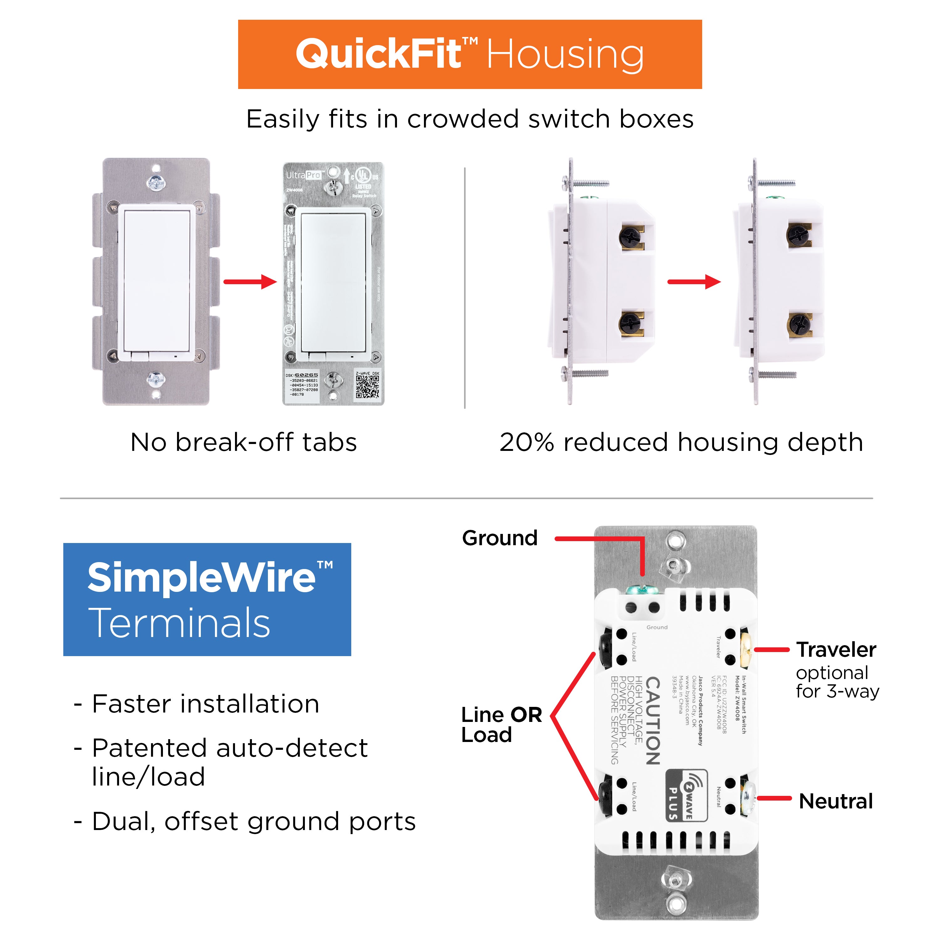 UltraPro Z-Wave In-Wall Dimmer, 4 Pack, White