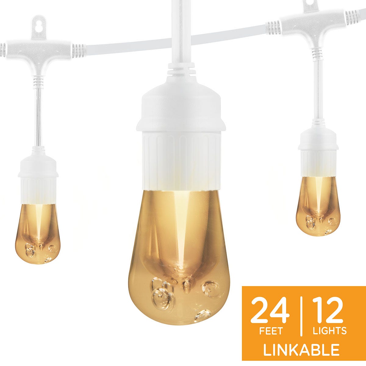 Enbrighten Vintage LED Cafe Lights, 12 Bulbs, 24ft. White Cord