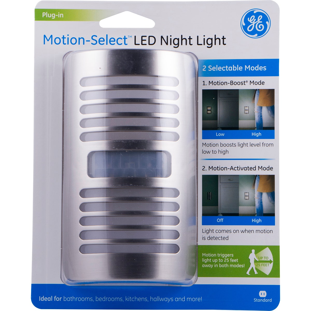 GE Enbrighten Motion-Select LED Night Light, Brushed Nickel