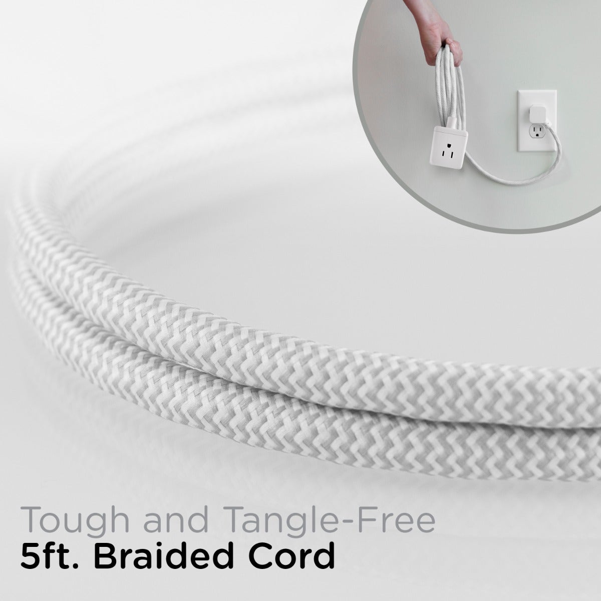 Cordinate 3-Outlet 5ft. Braided Extension Cord Cube, White