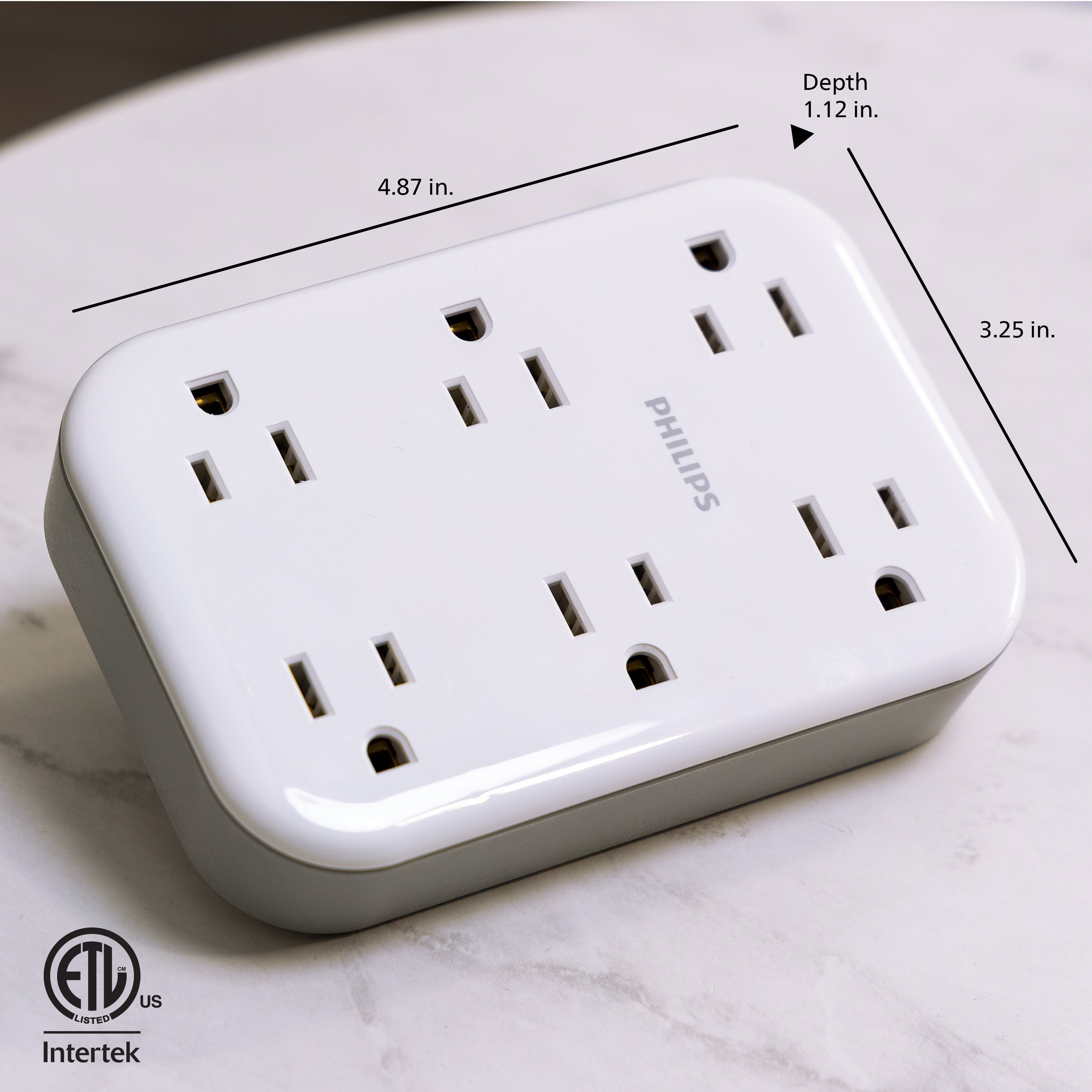 Philips 6-Outlet Wall Tap with Surge Protection and Adapter Spaced Outlets, White