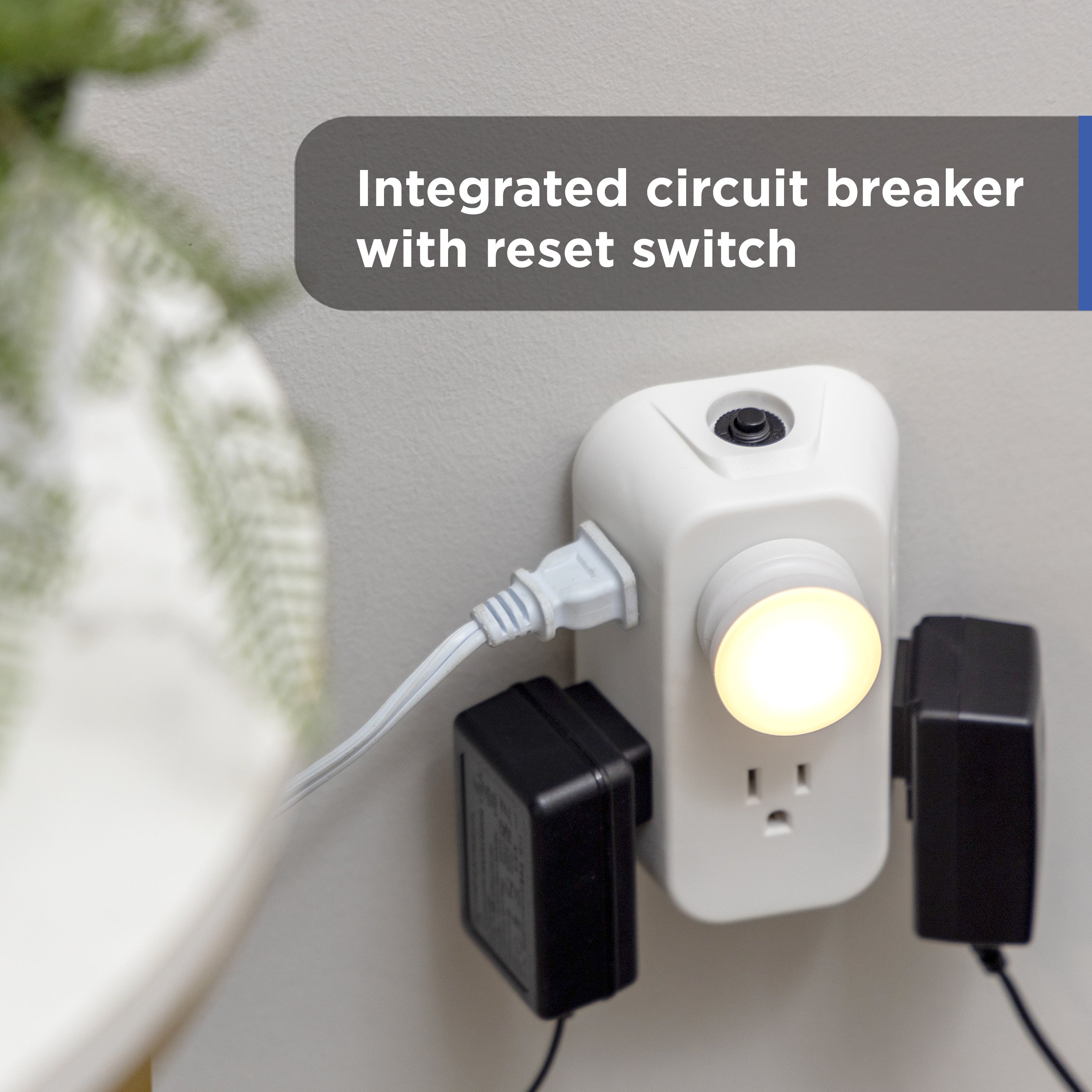 GE 6-AC Wall Tap w/ Resettable Circuit Breaker, White, 2pk