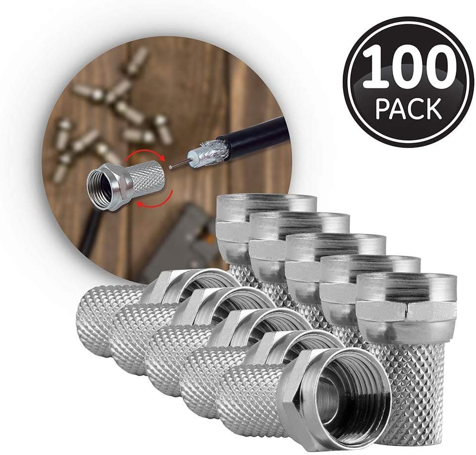 GE RG6 Twist-on F-Type Connectors, 100 Pack, Nickel