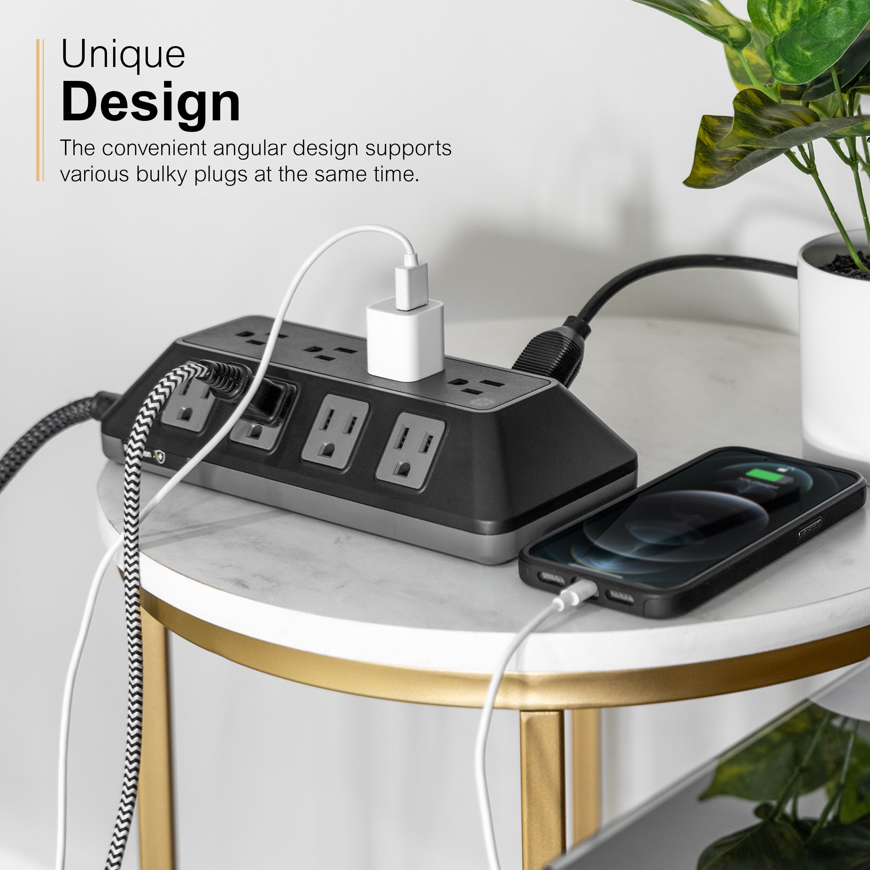 GE 12-Outlet 6ft. Surge Protector with Adapter-Spaced Outlets, Black