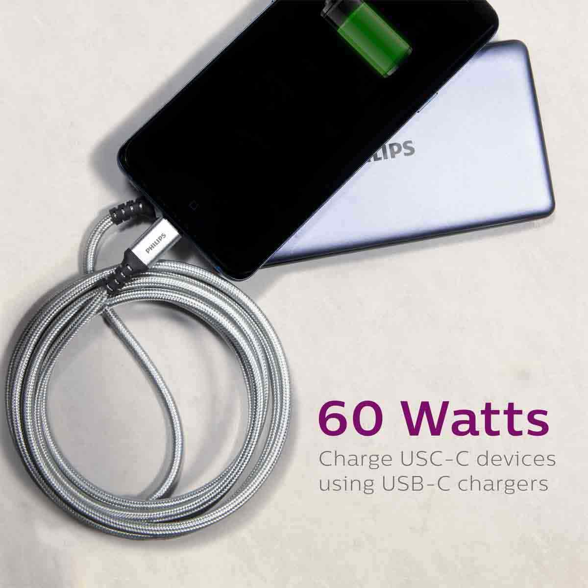 Philips Elite 6ft. USB-C Braided Charging Cable with Aluminum Connectors, Silver