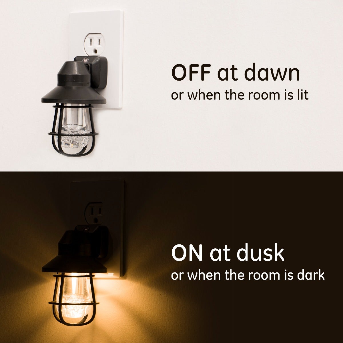 GE Vintage Cage Frame Light Sensing LED Night Light, Black, 4 Pack
