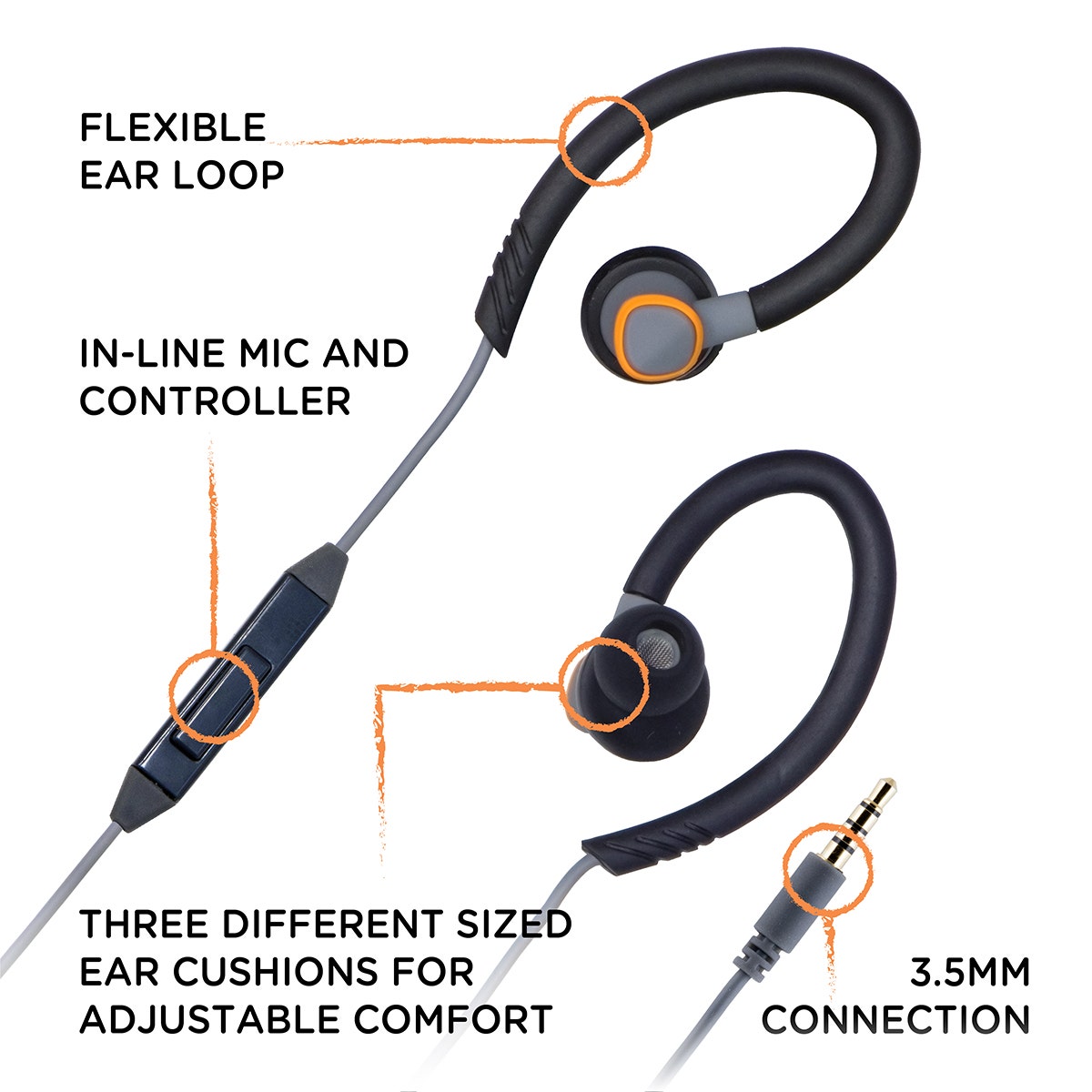 EcoSurvivor Durable Sweat Resistant Earbuds with Mic, Black