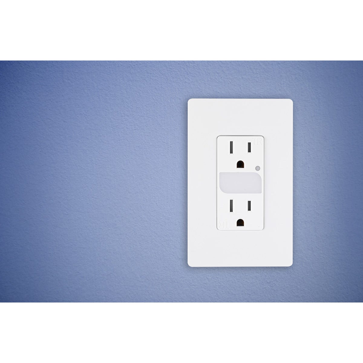 GE UltraPro Grounding Duplex Tamper Resistant Receptacle with Light Sensing Guide Light, White