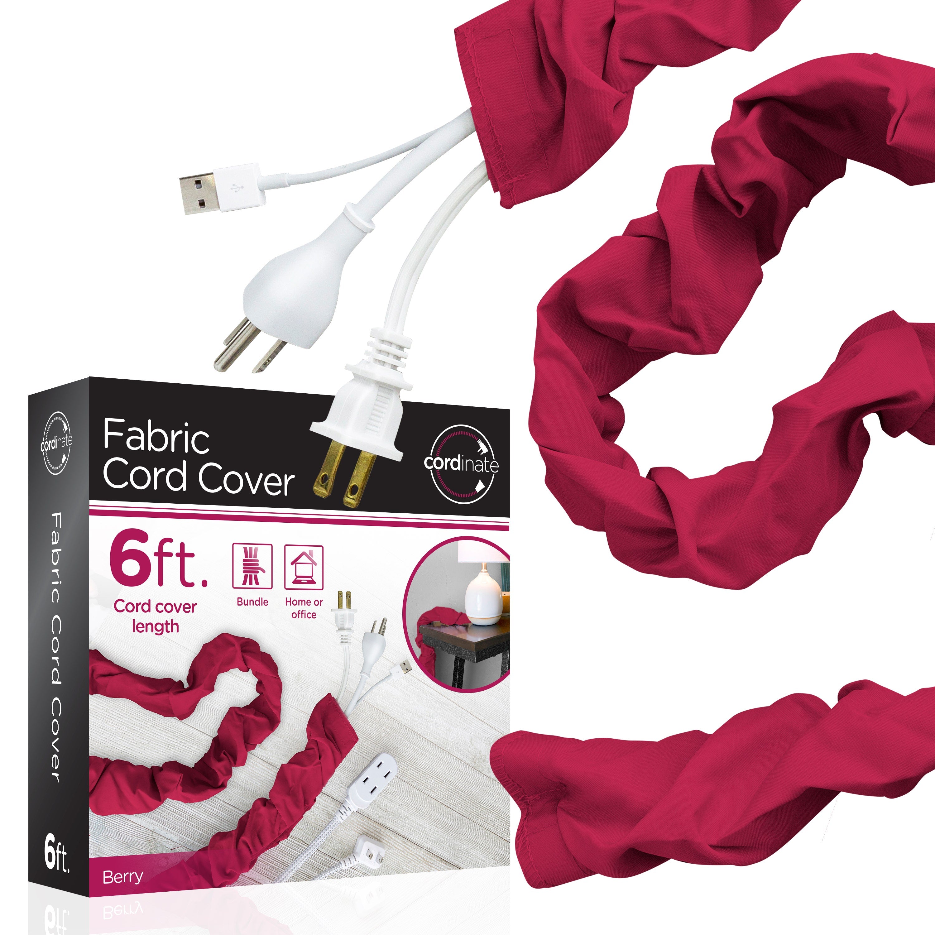 Cordinate 6ft. Fabric Cord Cover, Berry