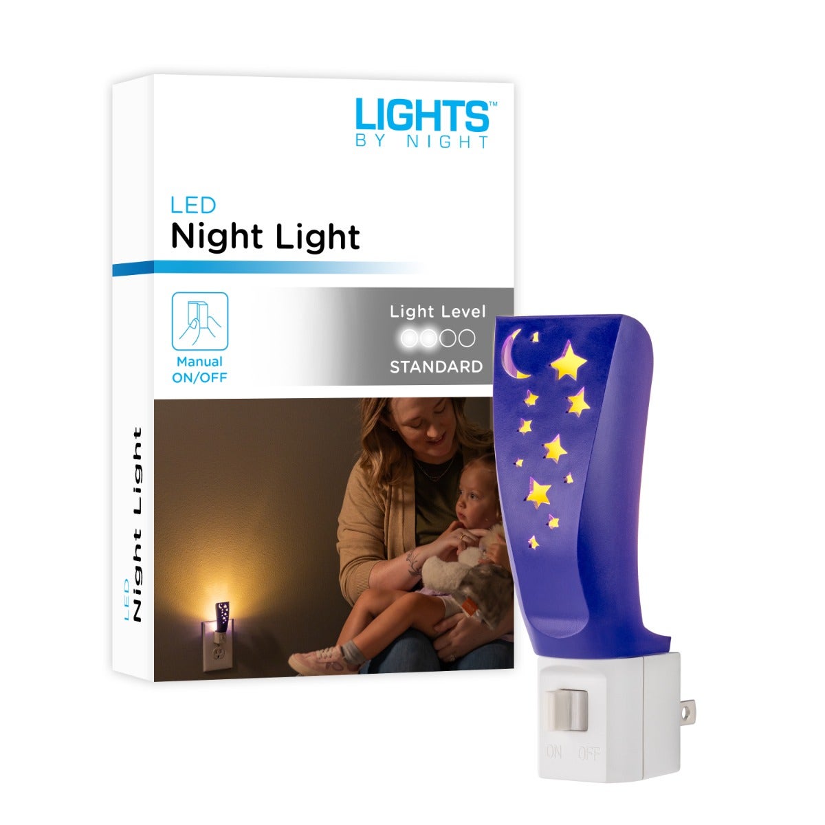 Lights by Night Moon and Stars Manual On/Off LED Night Light, Blue