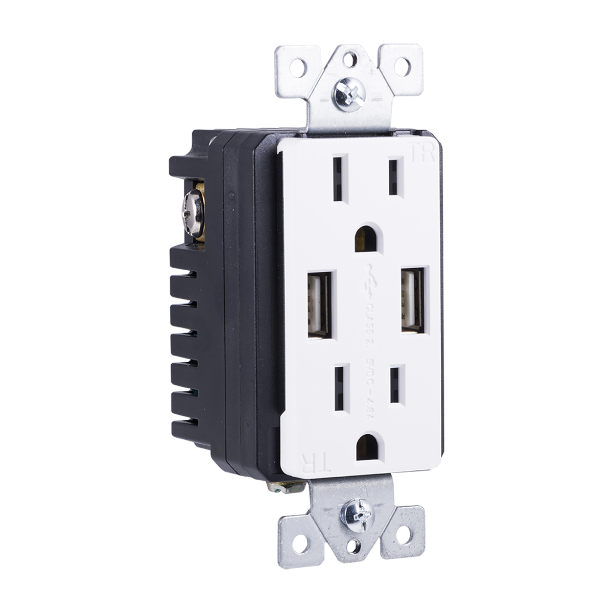 GE UltraPro 2-Outlet 2-USB Tamper Resistant Receptacle, White